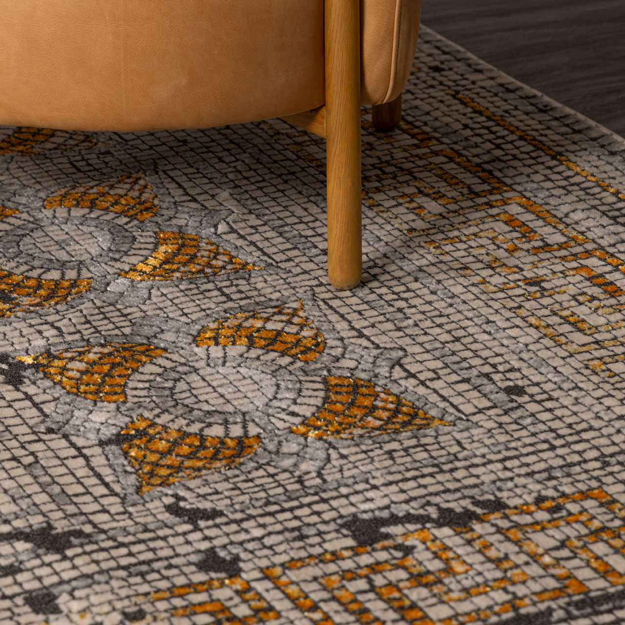 Mosaic Mustard Area Rug  Bohemian Machine Woven  Medium Pile