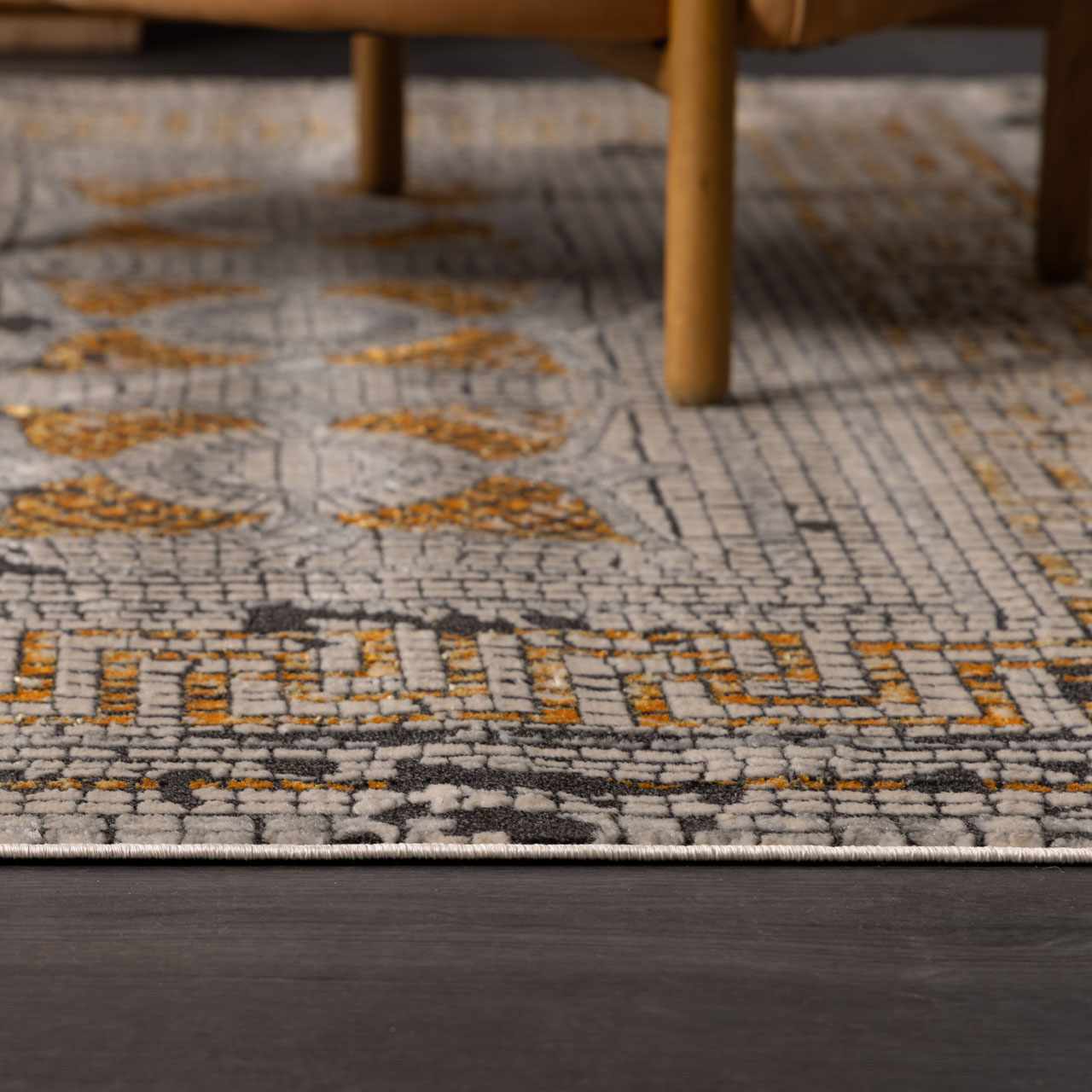 Mosaic Mustard Area Rug  Bohemian Machine Woven  Medium Pile