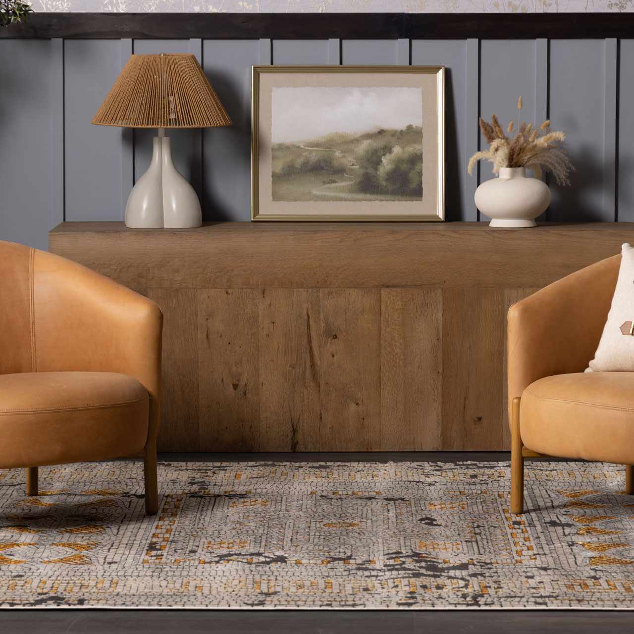 Mosaic Mustard Area Rug  Bohemian Machine Woven  Medium Pile
