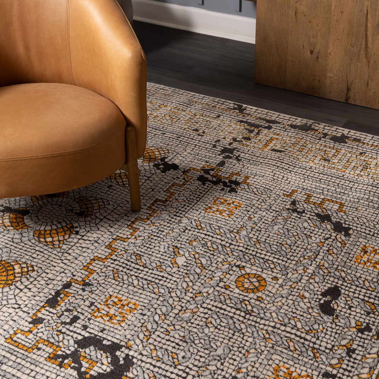 Mosaic Mustard Area Rug  Bohemian Machine Woven  Medium Pile