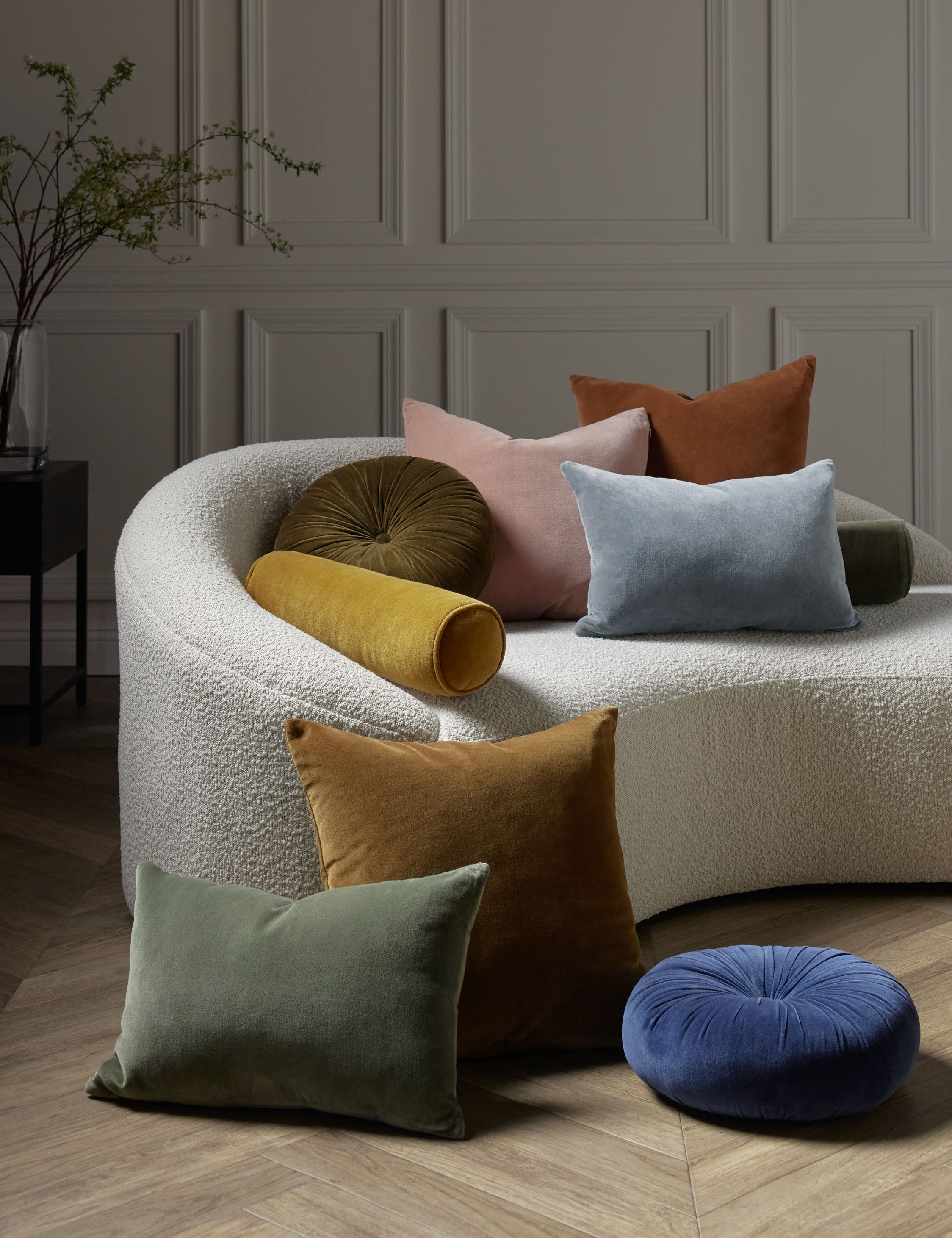 Mira Velvet Round Pillow | Pleated Texture, Soft Hues