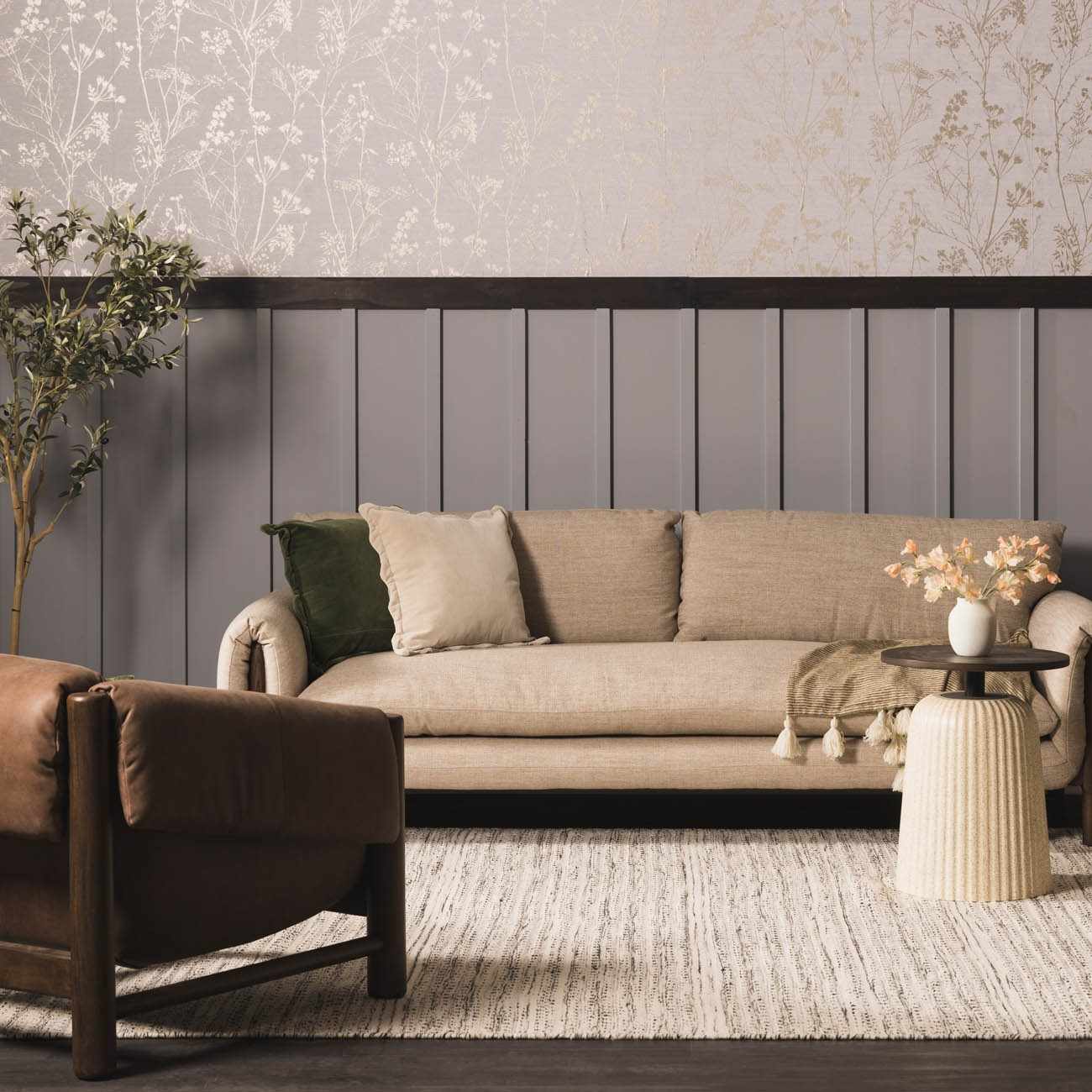 Wyla Wool Area Rug Hand Woven Medium Pile Cream Black
