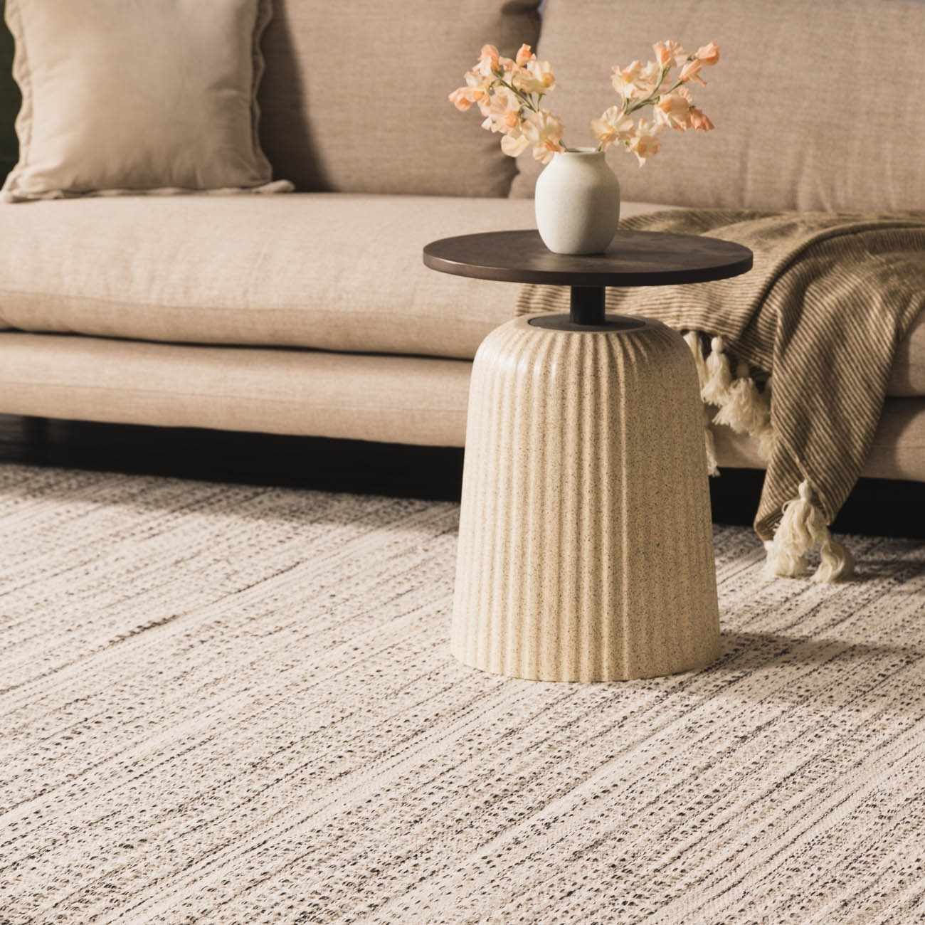 Wyla Wool Area Rug Hand Woven Medium Pile Cream Black