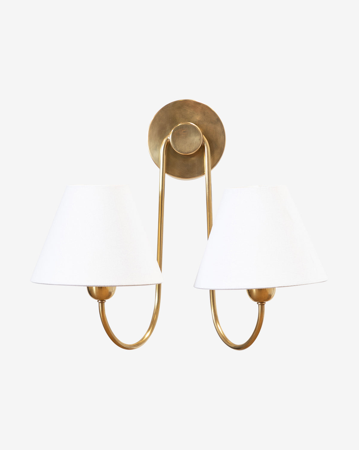 Bramble Double Swoop Sconce  Brass Body, Linen Shades