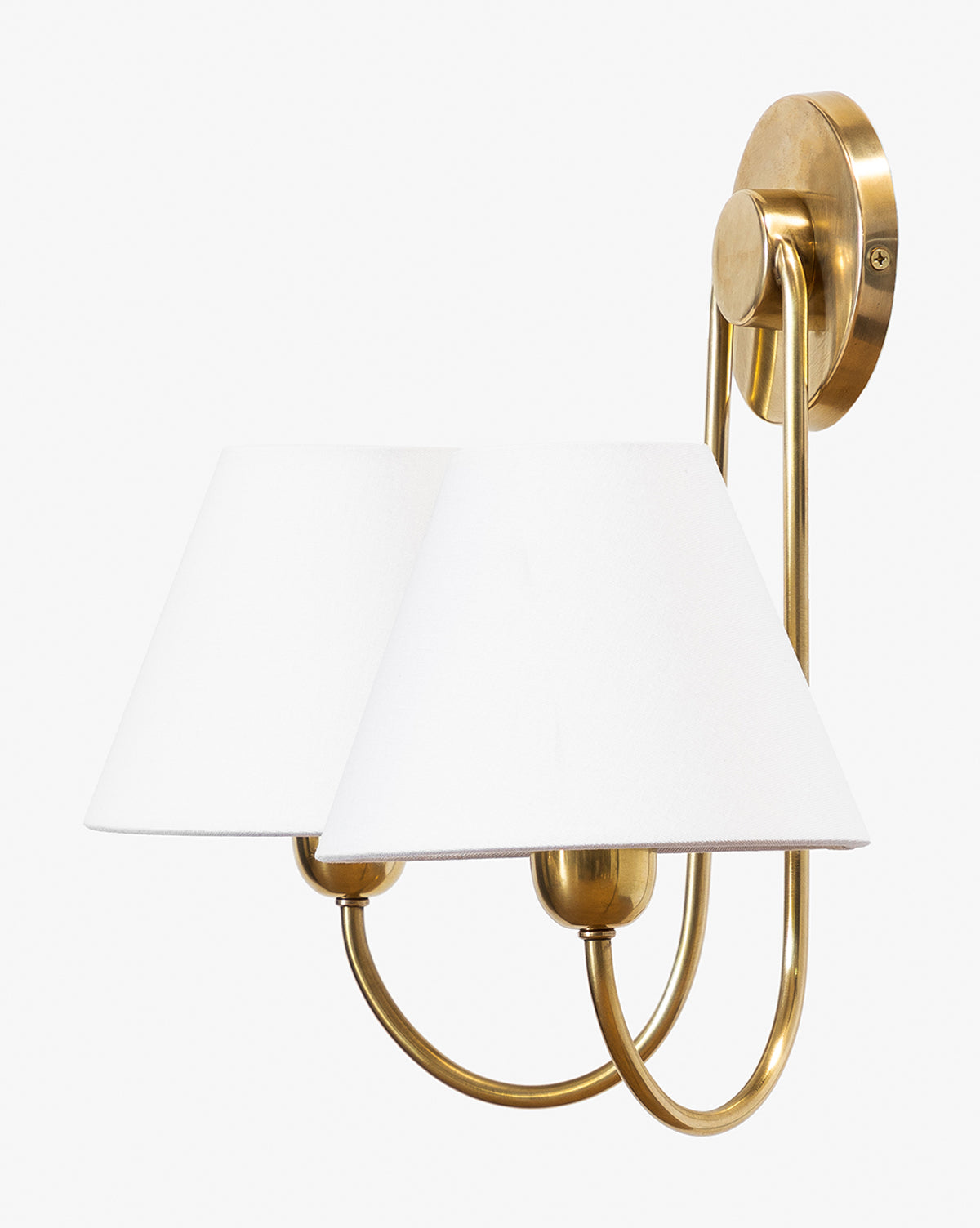 Bramble Double Swoop Sconce  Brass Body, Linen Shades