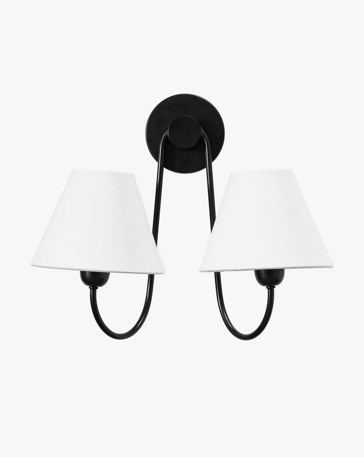 Bramble Double Swoop Sconce  Brass Body, Linen Shades