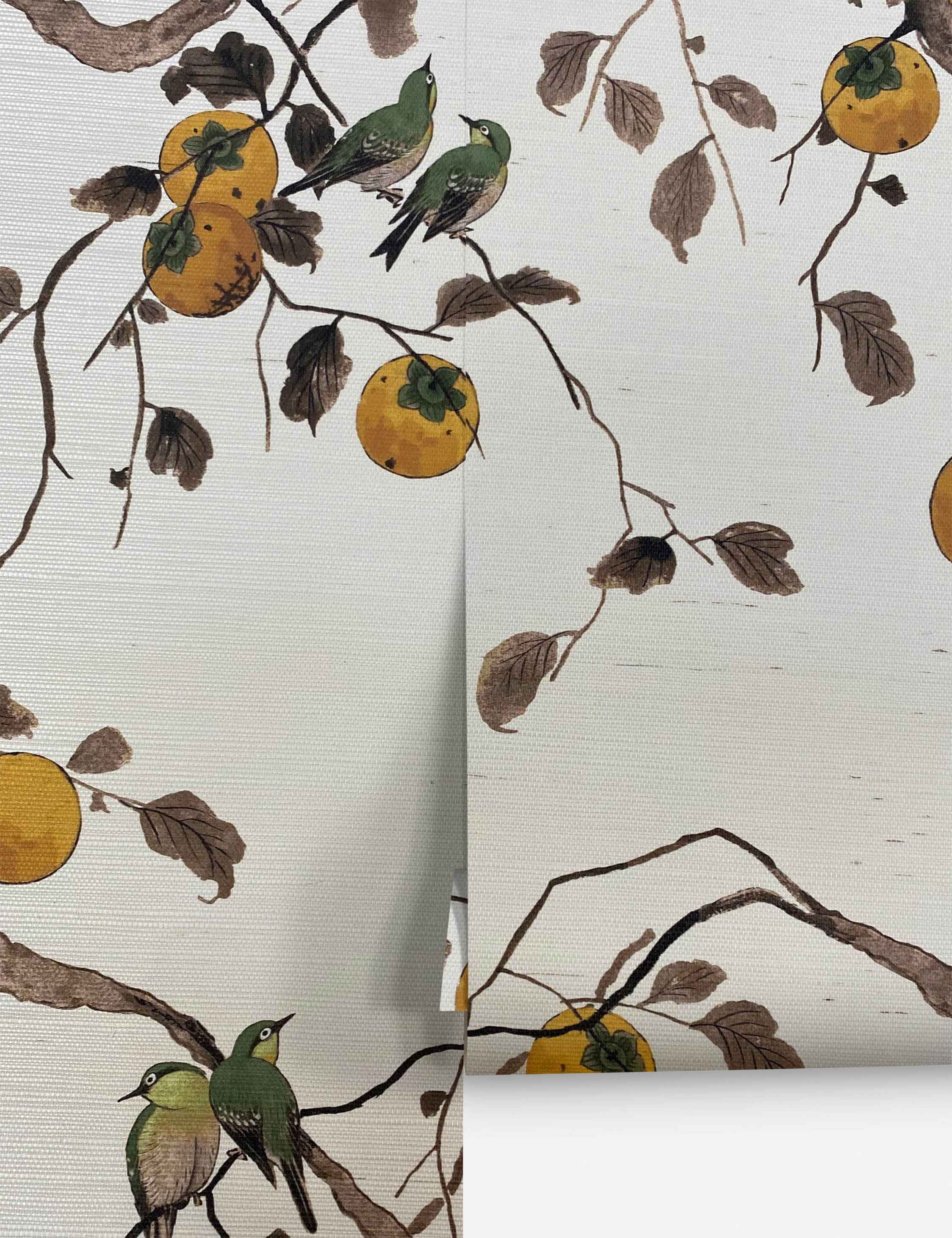 Persimmon Birds Grasscloth Wallpaper by Nathan Turner