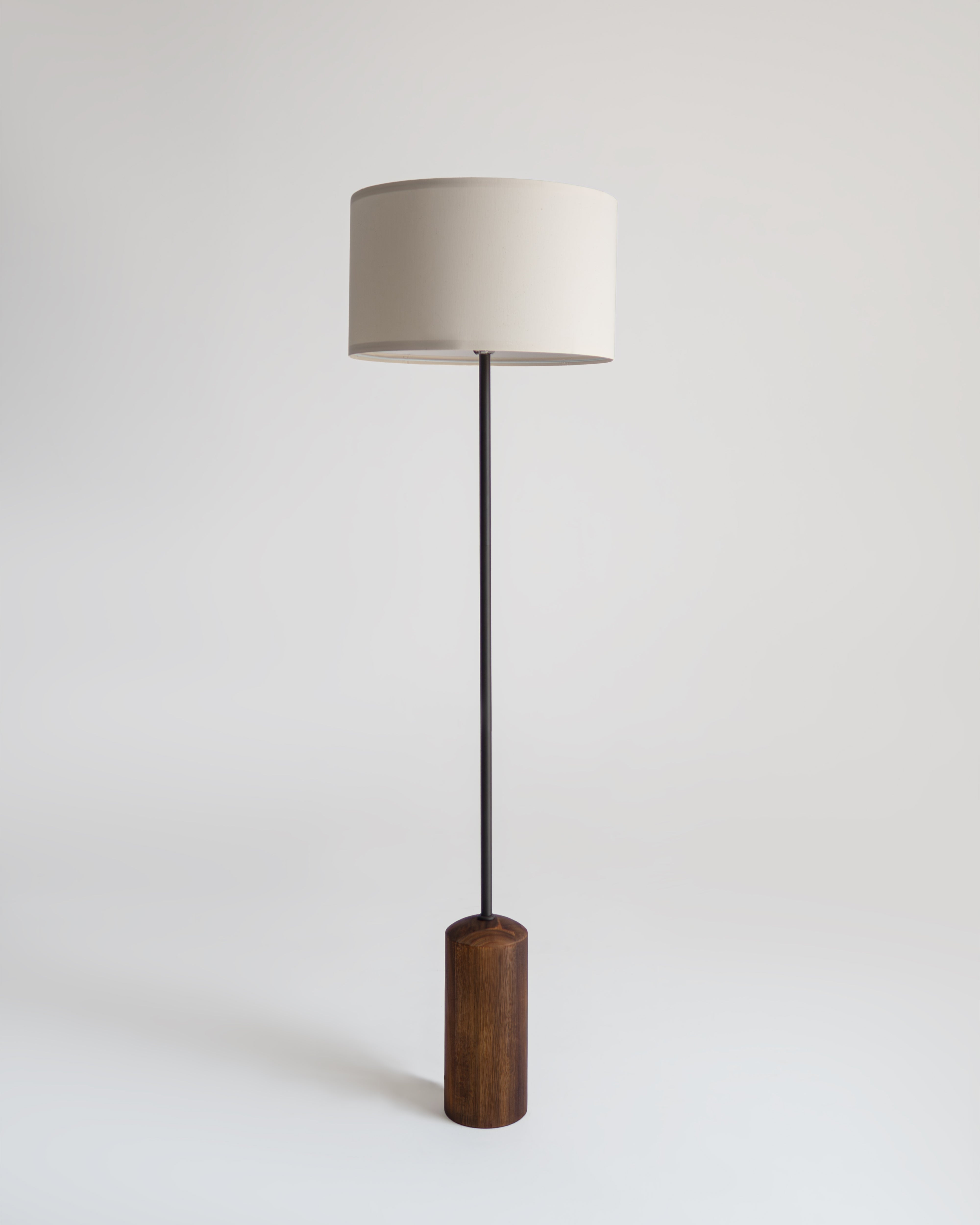 Oren Floor Lamp | Walnut Base, Fabric Drum Shade
