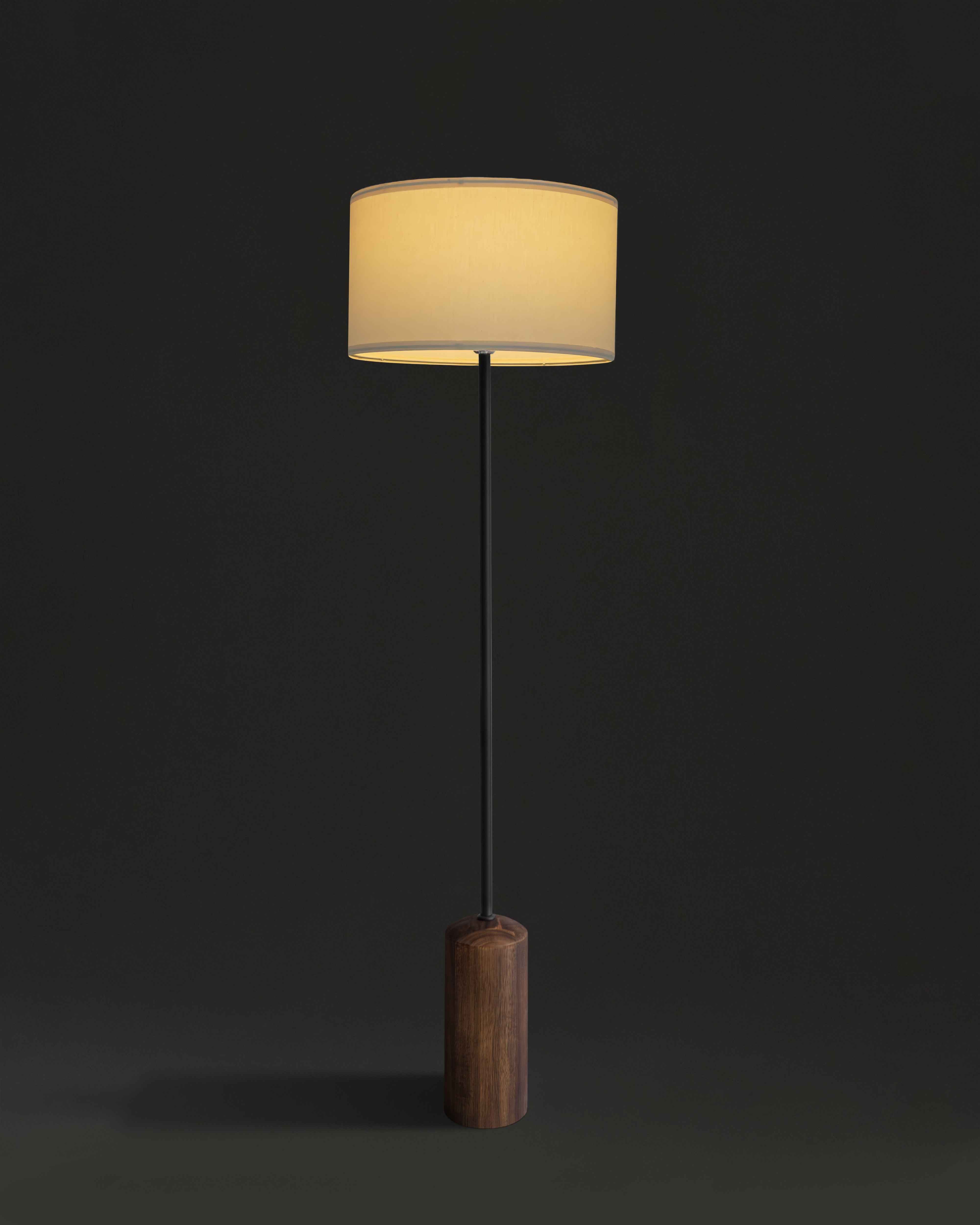 Oren Floor Lamp | Walnut Base, Fabric Drum Shade