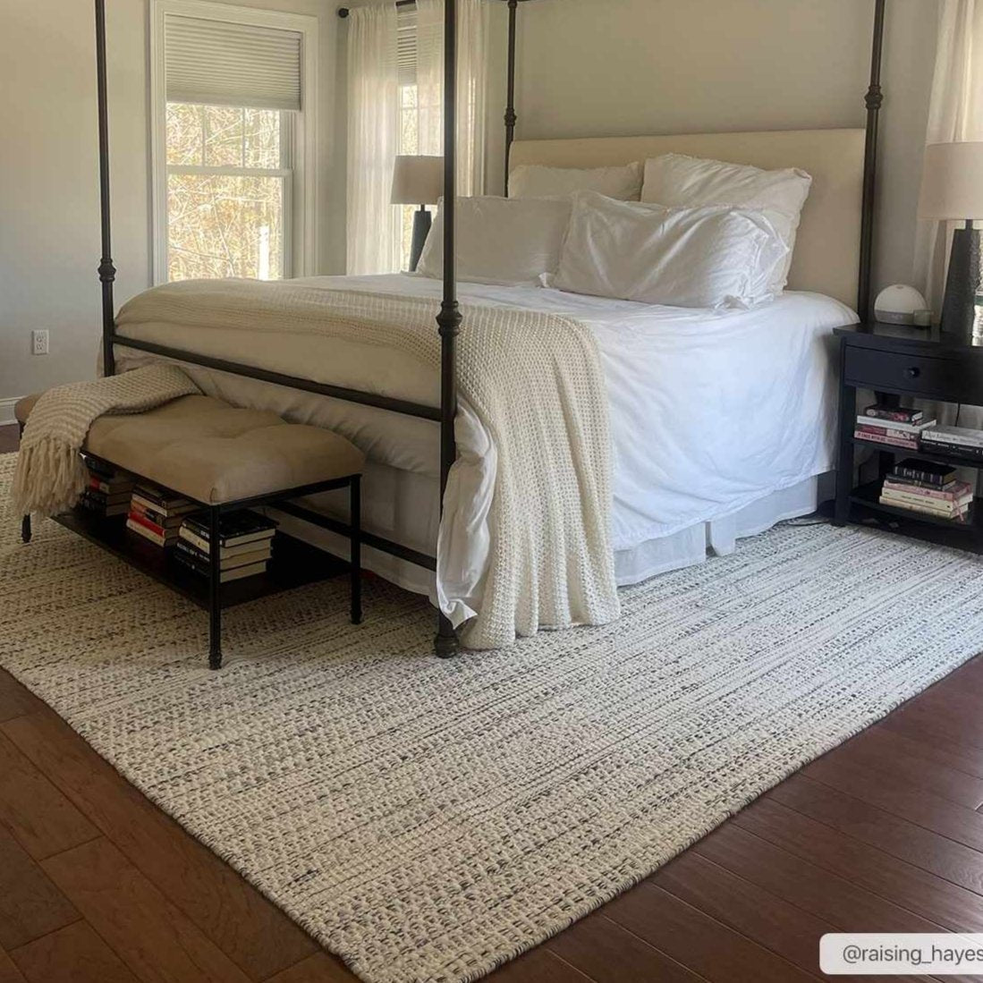 Wyla Wool Area Rug Hand Woven Medium Pile Cream Black