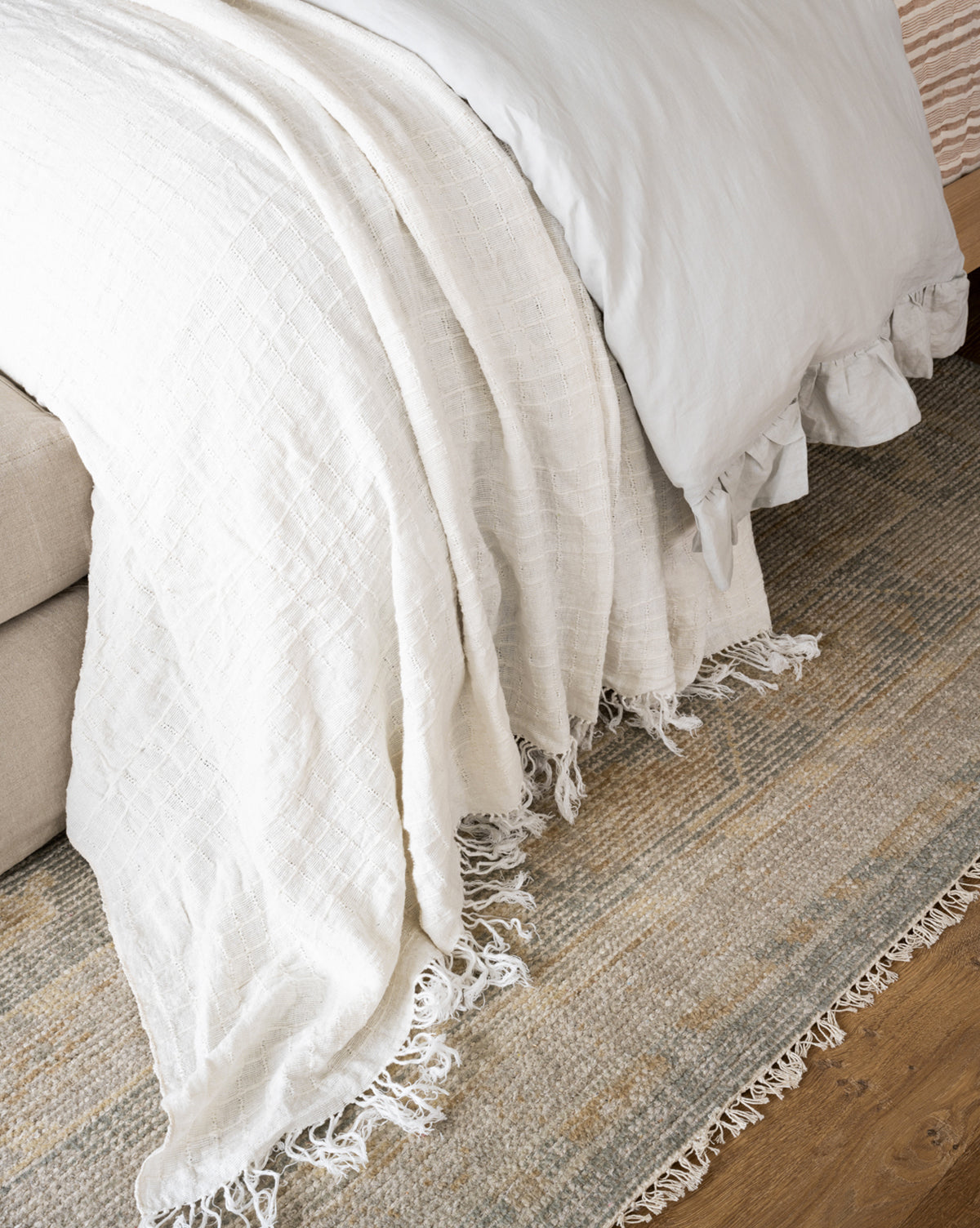 Basil Hand-Knotted Wool Rug  Geometric Design in Muted Greens