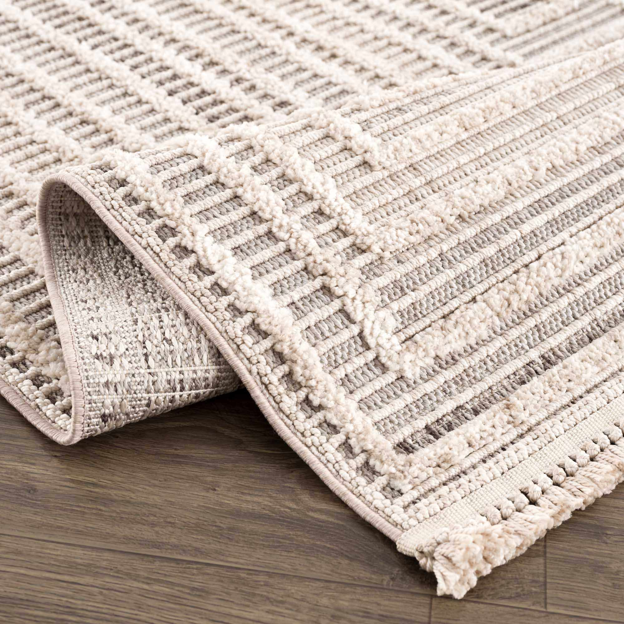 Lunara Area Rug  High Pile  Machine Woven Polyester  Charcoal/Cream