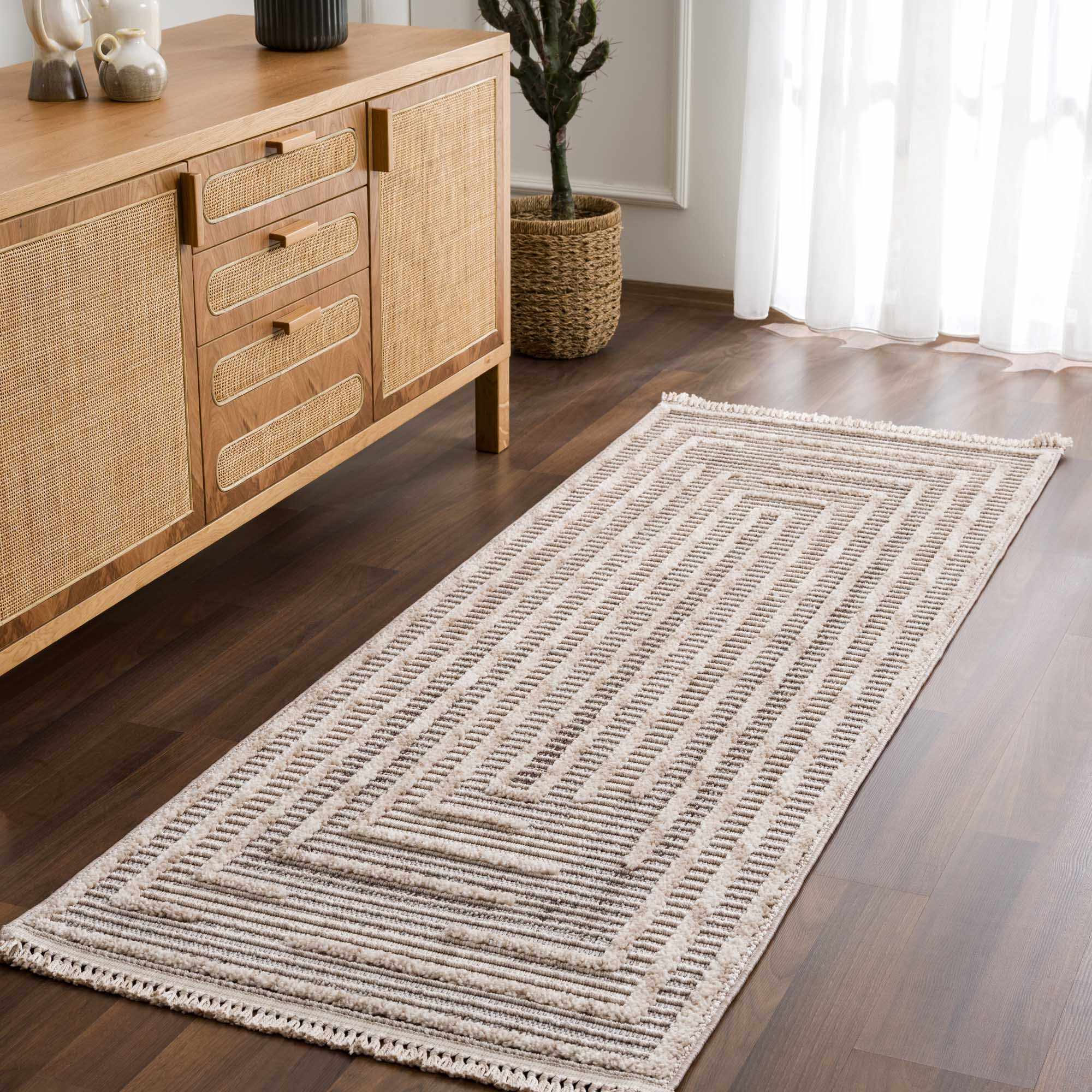 Lunara Area Rug  High Pile  Machine Woven Polyester  Charcoal/Cream