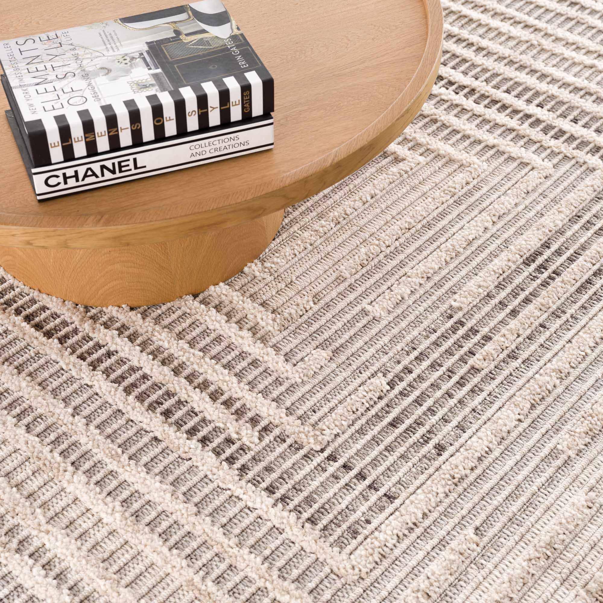 Lunara Area Rug  High Pile  Machine Woven Polyester  Charcoal/Cream