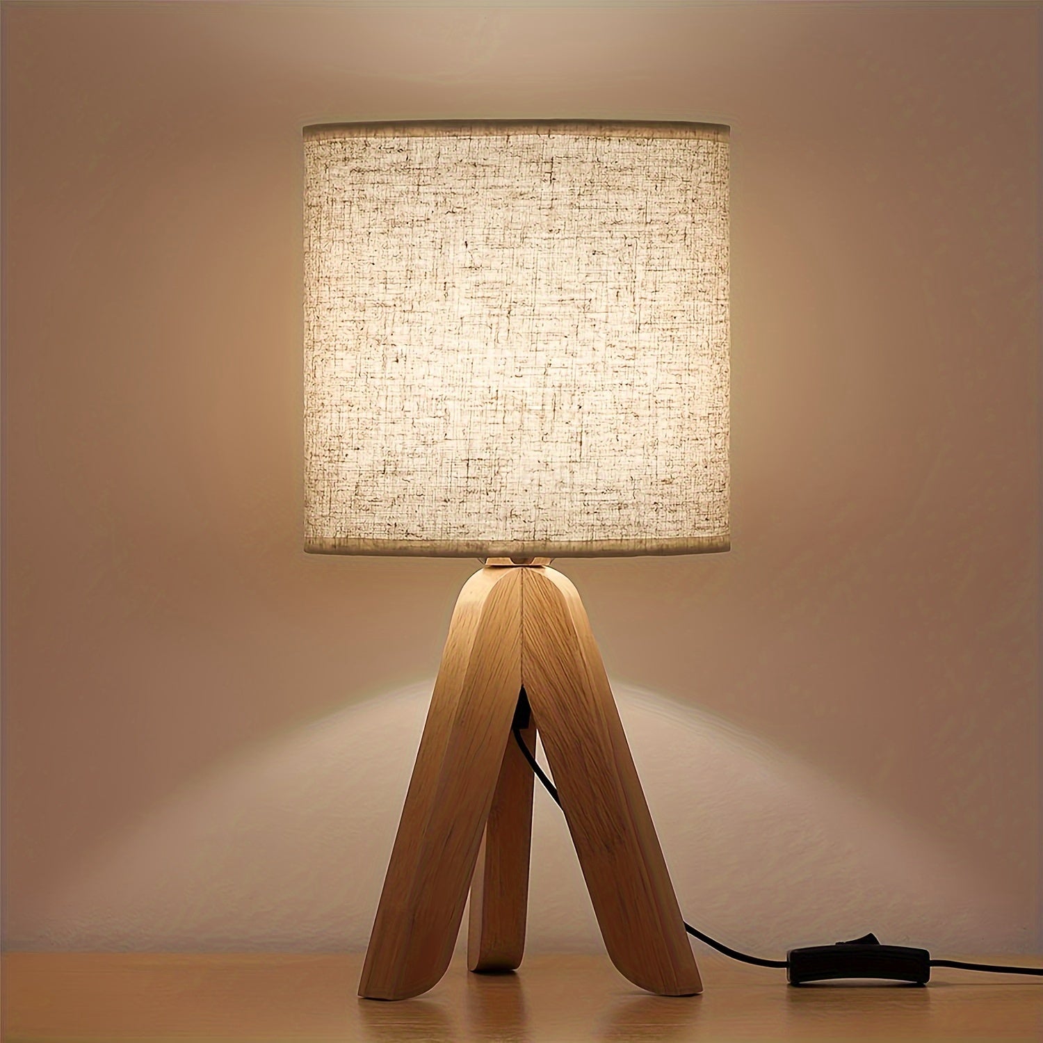 Beneva Tripod Table Lamp | Wooden Base, Fabric Shade