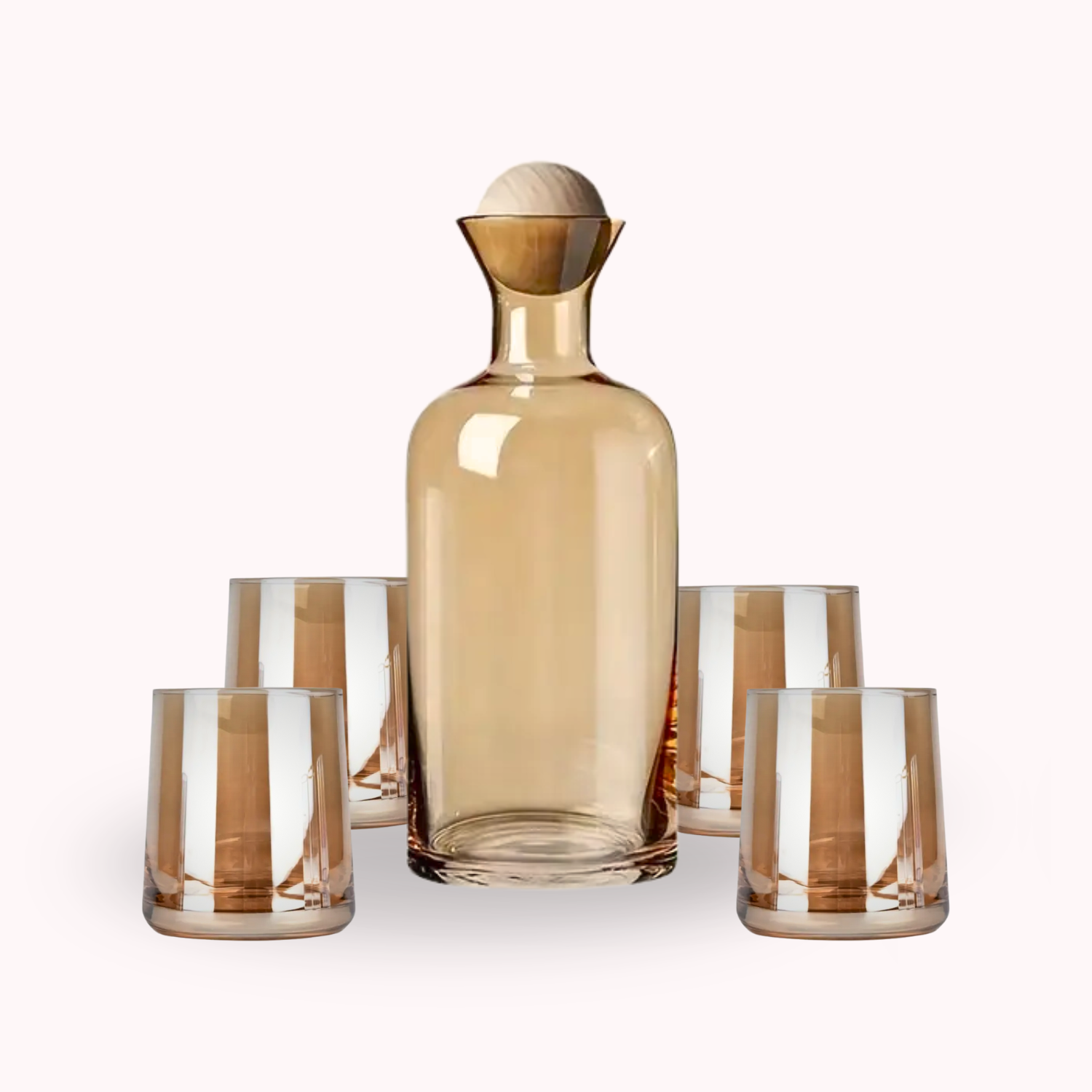 Bela Glass Decanter Set | Borosilicate with 4 Amber Whisky Glasses