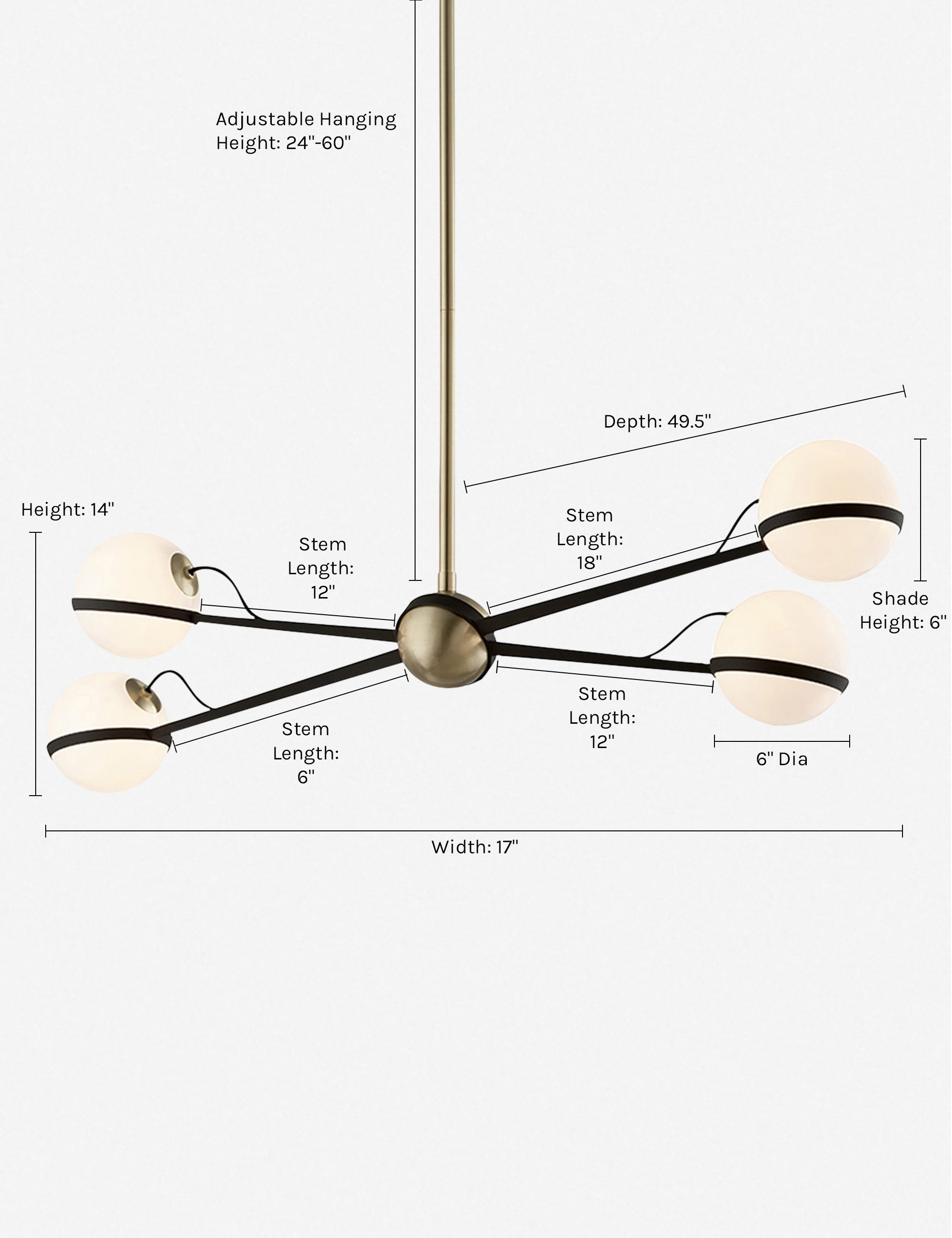 Astra Chandelier | Globe Shades, Brass Hardware