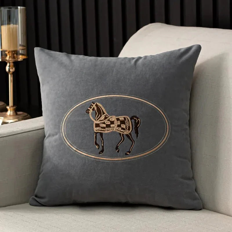 Bela Velvet Cushion Cover | Embroidered Horse Design, 45x45 cm