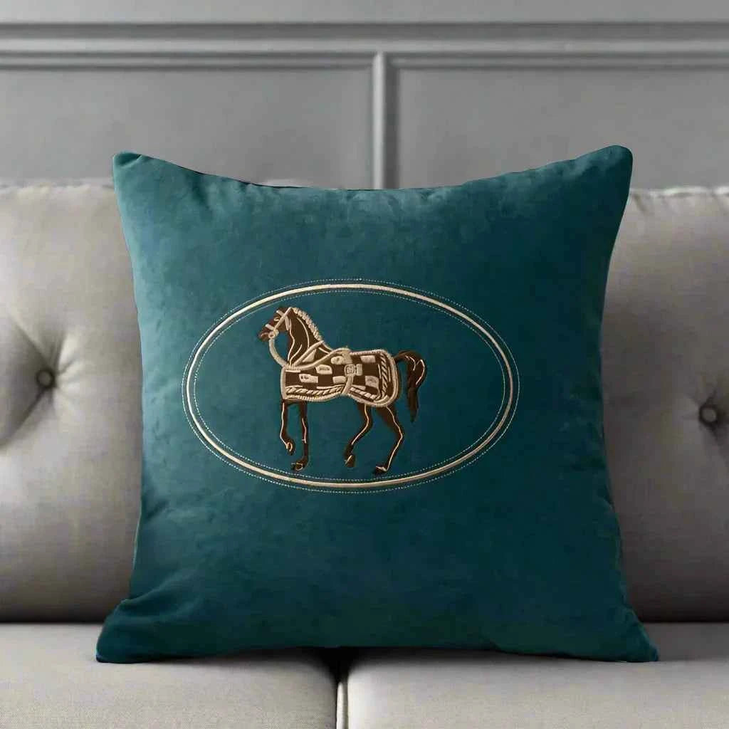Bela Velvet Cushion Cover | Embroidered Horse Design, 45x45 cm
