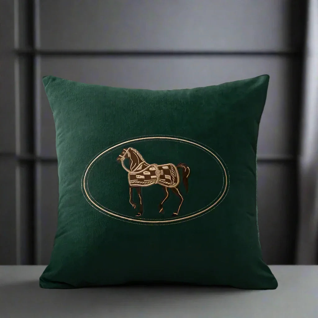 Bela Velvet Cushion Cover | Embroidered Horse Design, 45x45 cm