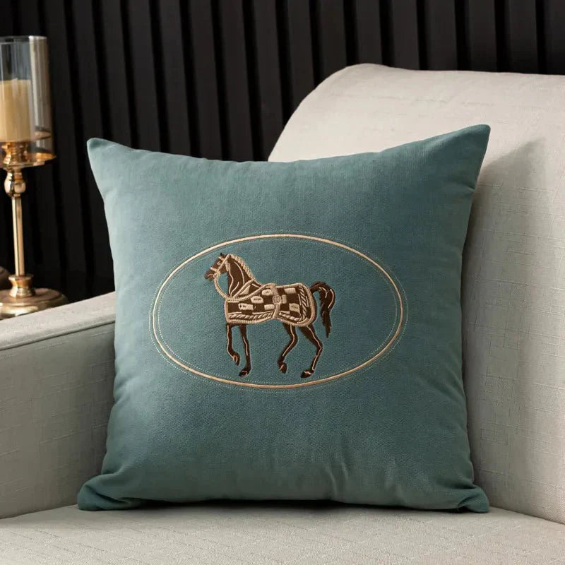Bela Velvet Cushion Cover | Embroidered Horse Design, 45x45 cm