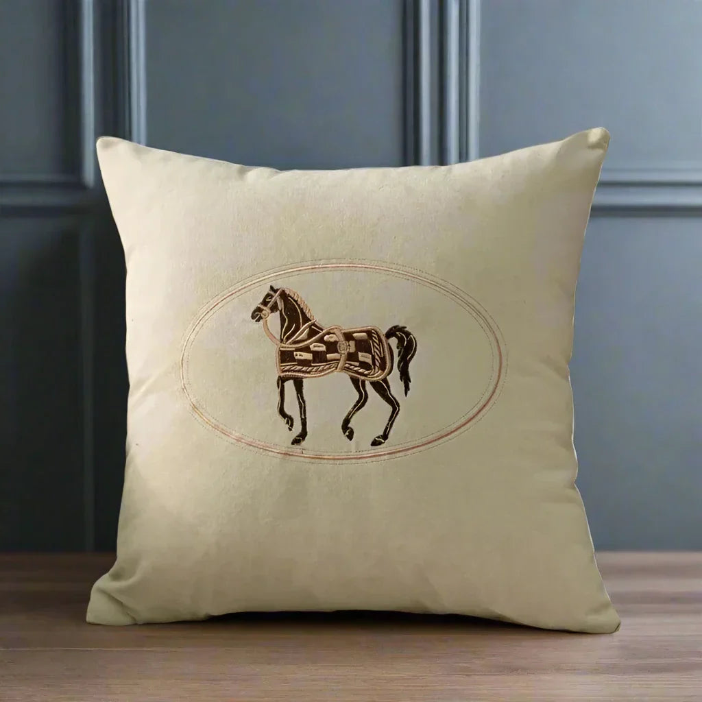 Bela Velvet Cushion Cover | Embroidered Horse Design, 45x45 cm