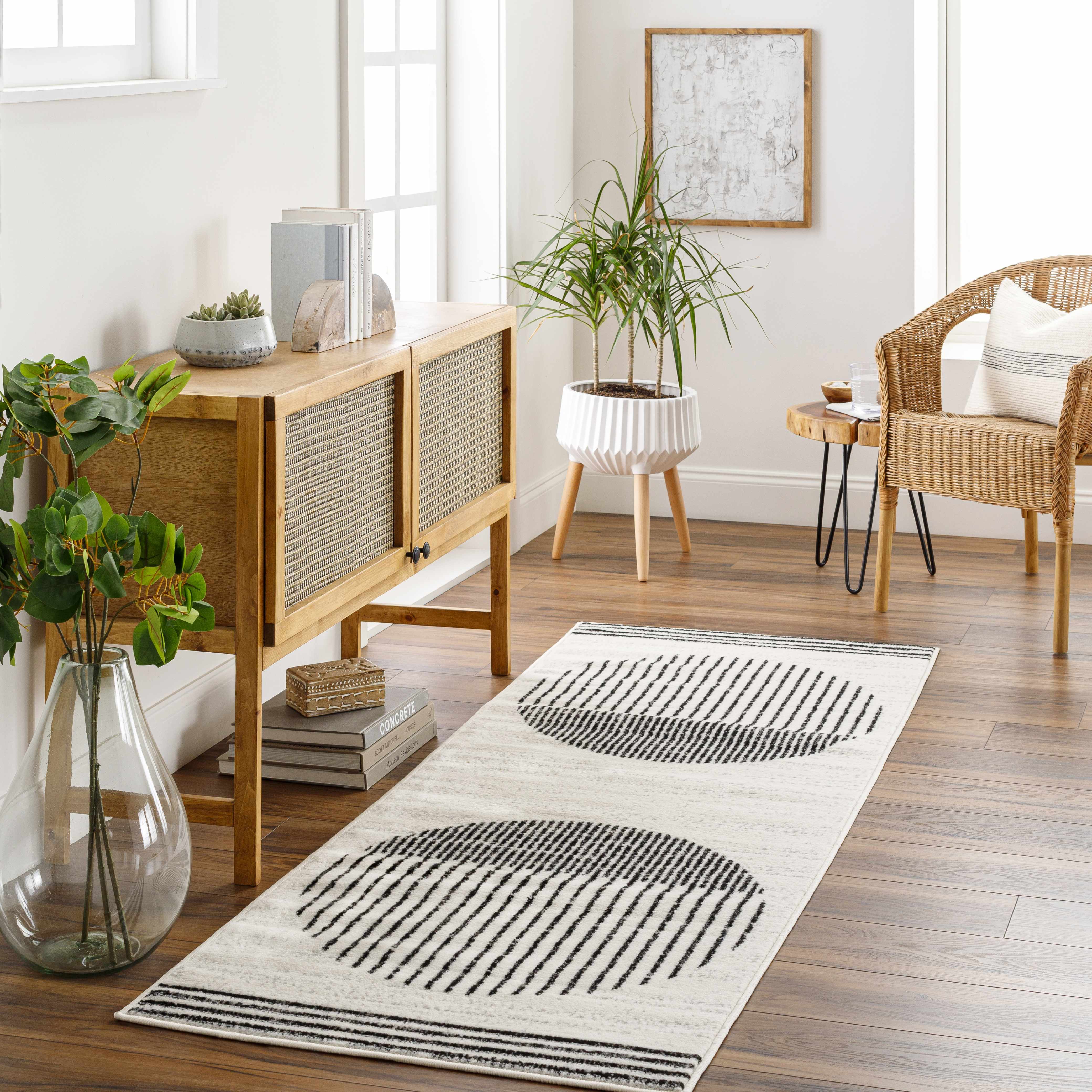 Bento Area Rug  Black & White Striped, Medium Pile