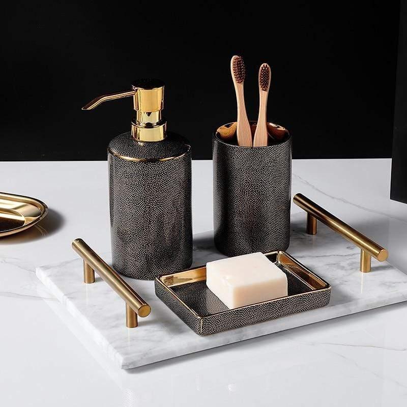 Palais Bathroom Accessories Set | Ceramic with Gold Accents