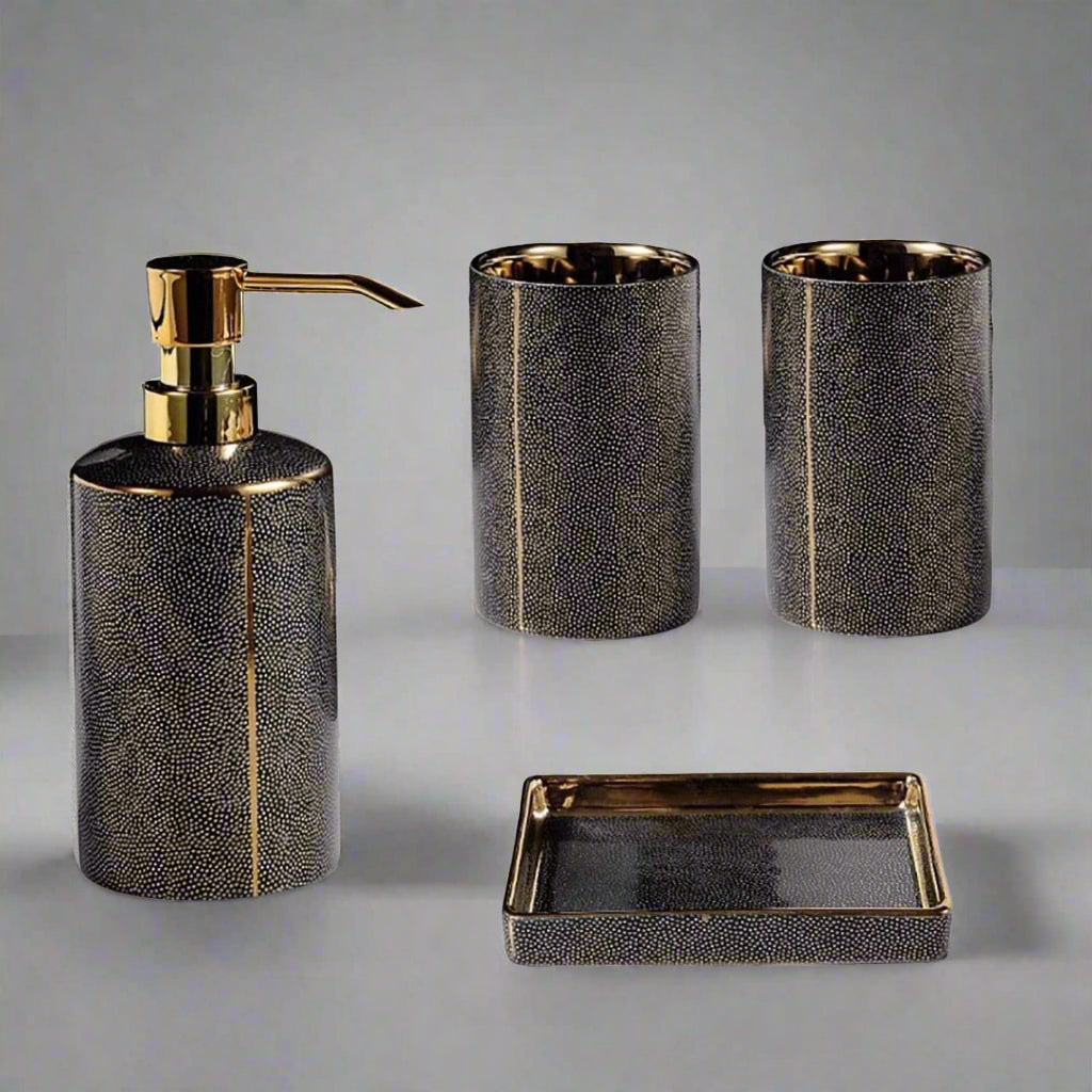Palais Bathroom Accessories Set | Ceramic with Gold Accents