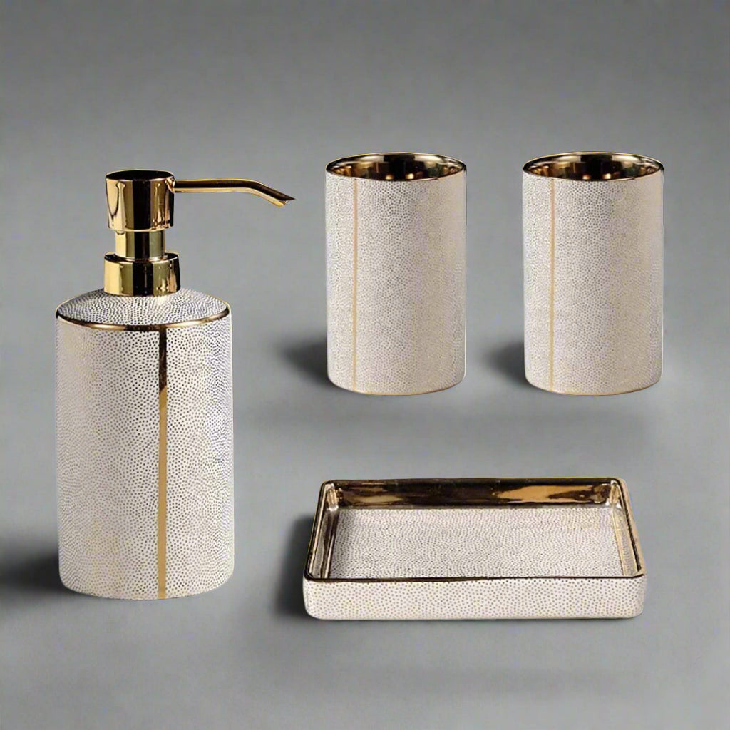 Palais Bathroom Accessories Set | Ceramic with Gold Accents
