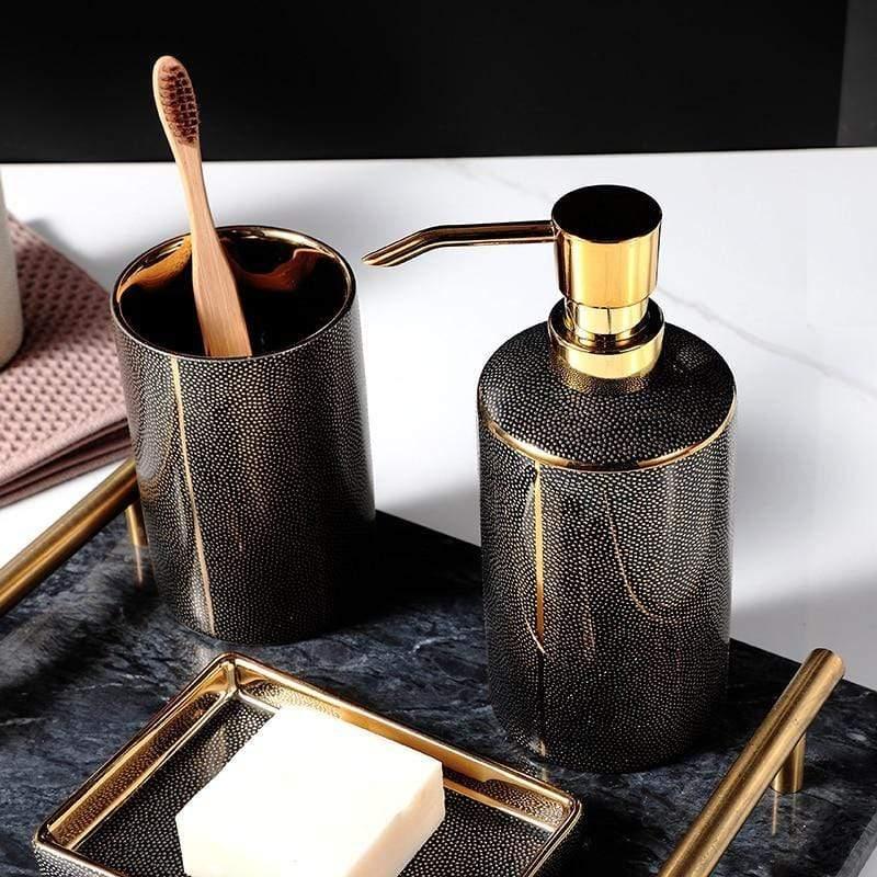 Palais Bathroom Accessories Set | Ceramic with Gold Accents