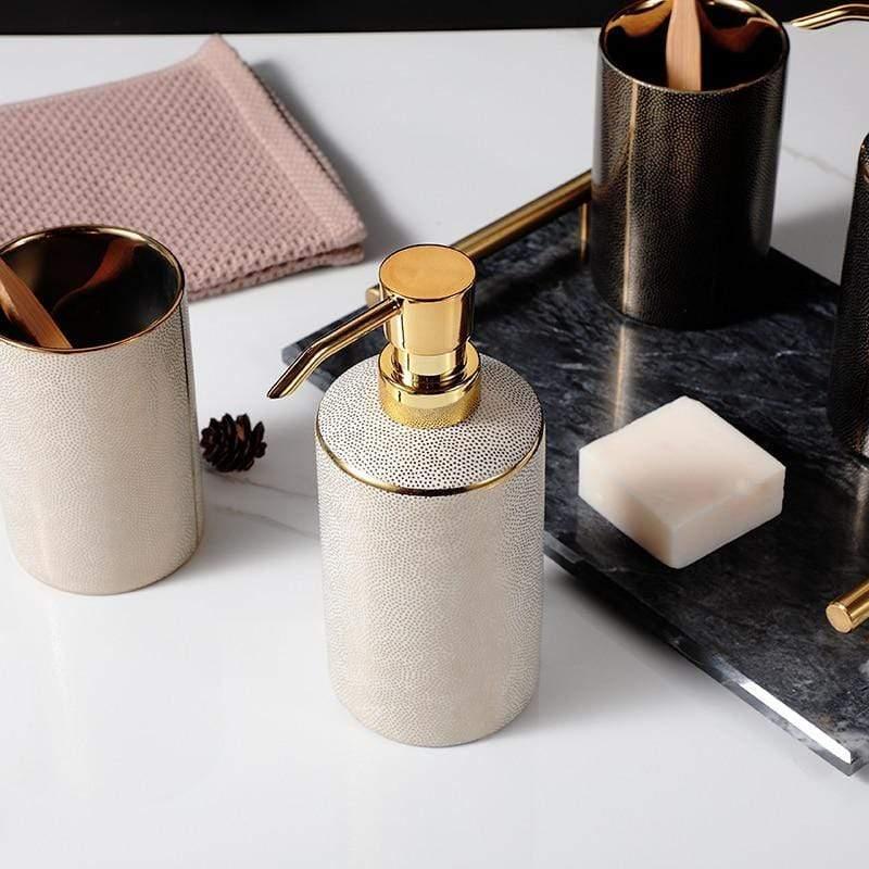 Palais Bathroom Accessories Set | Ceramic with Gold Accents