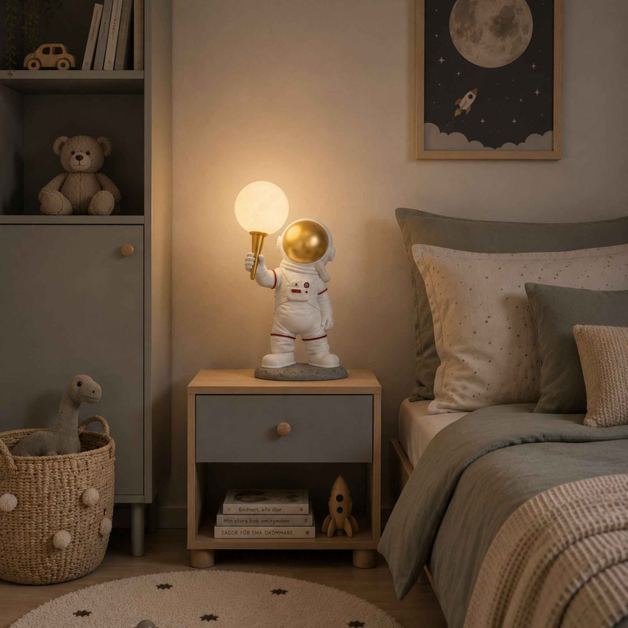 Astra Table Lamp | Gold Visor, Moon Globe Design