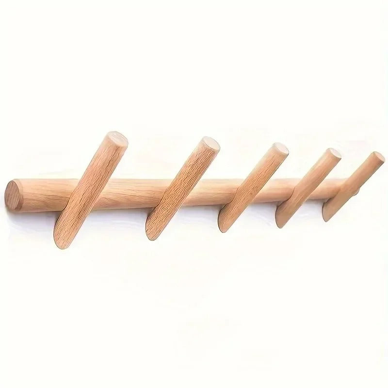 Milo Wall Rack | Solid Oak, 5-Peg Design