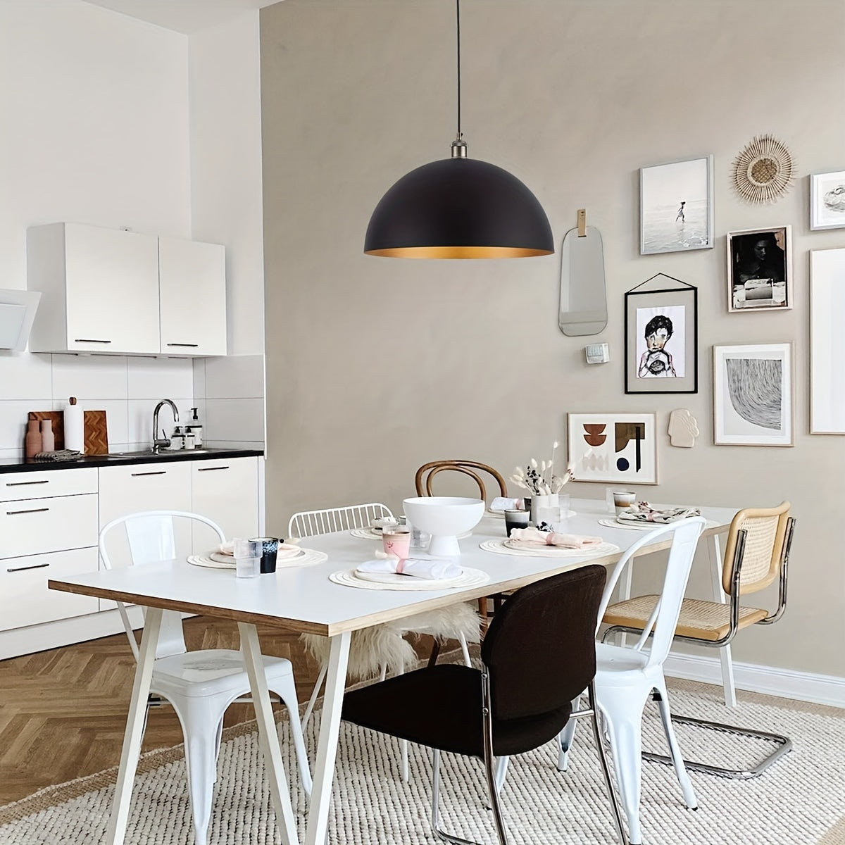 Bello Pendant Light | Adjustable Iron Shade, Black & Gold Finish