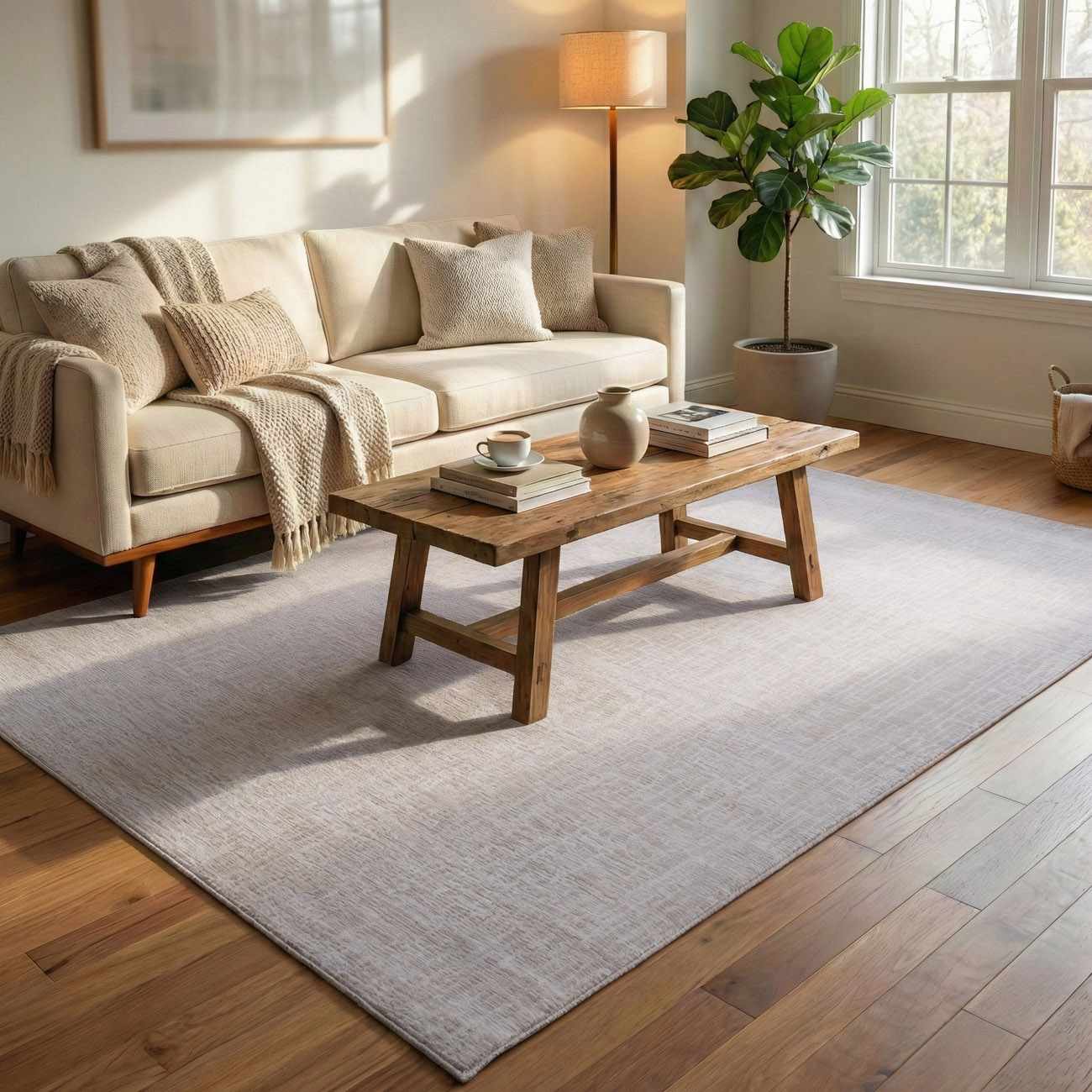 Luxe Leanna Area Rug  Machine Washable Polyester  Cream