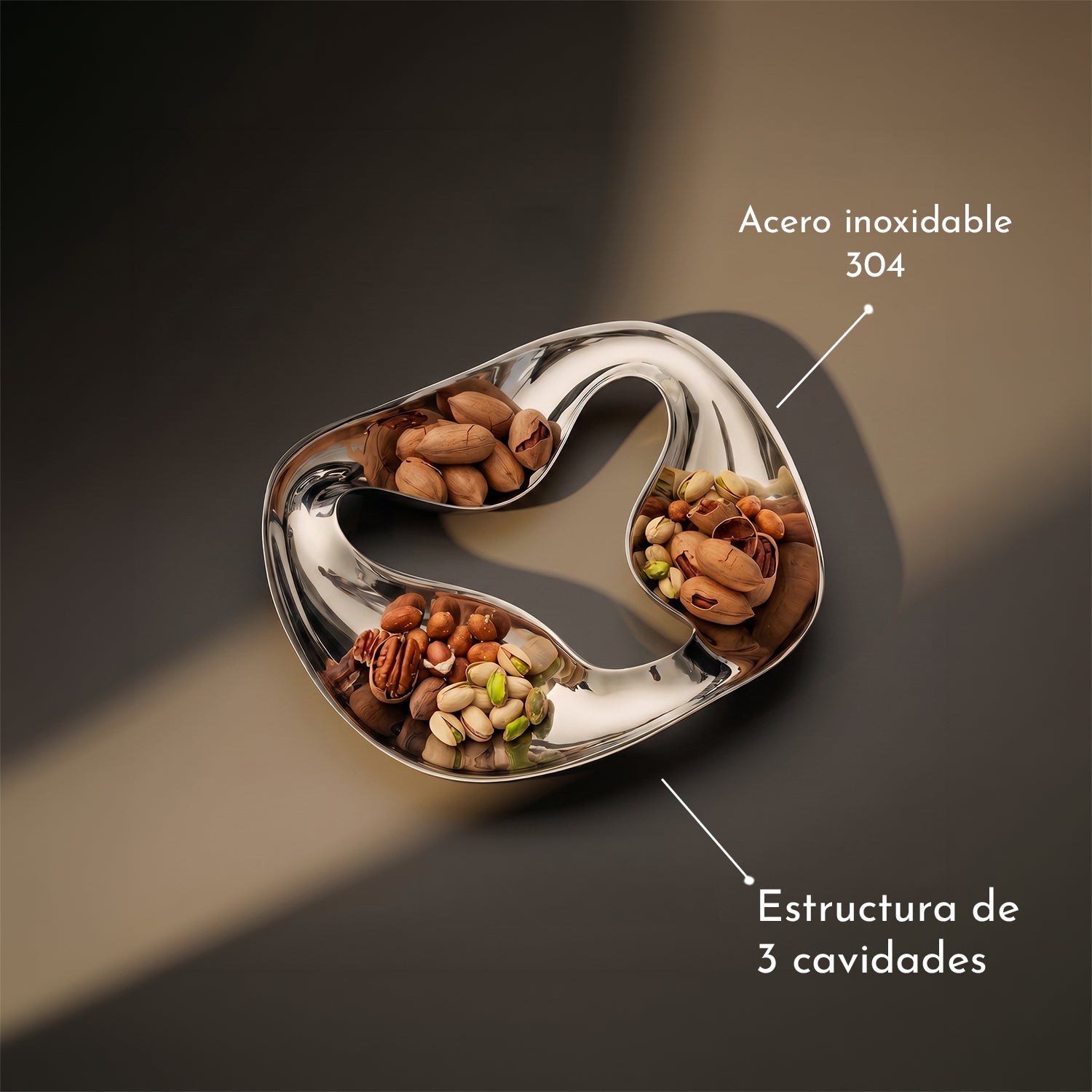 Luma Silver Tray | Triple Compartment, Mirror Finish