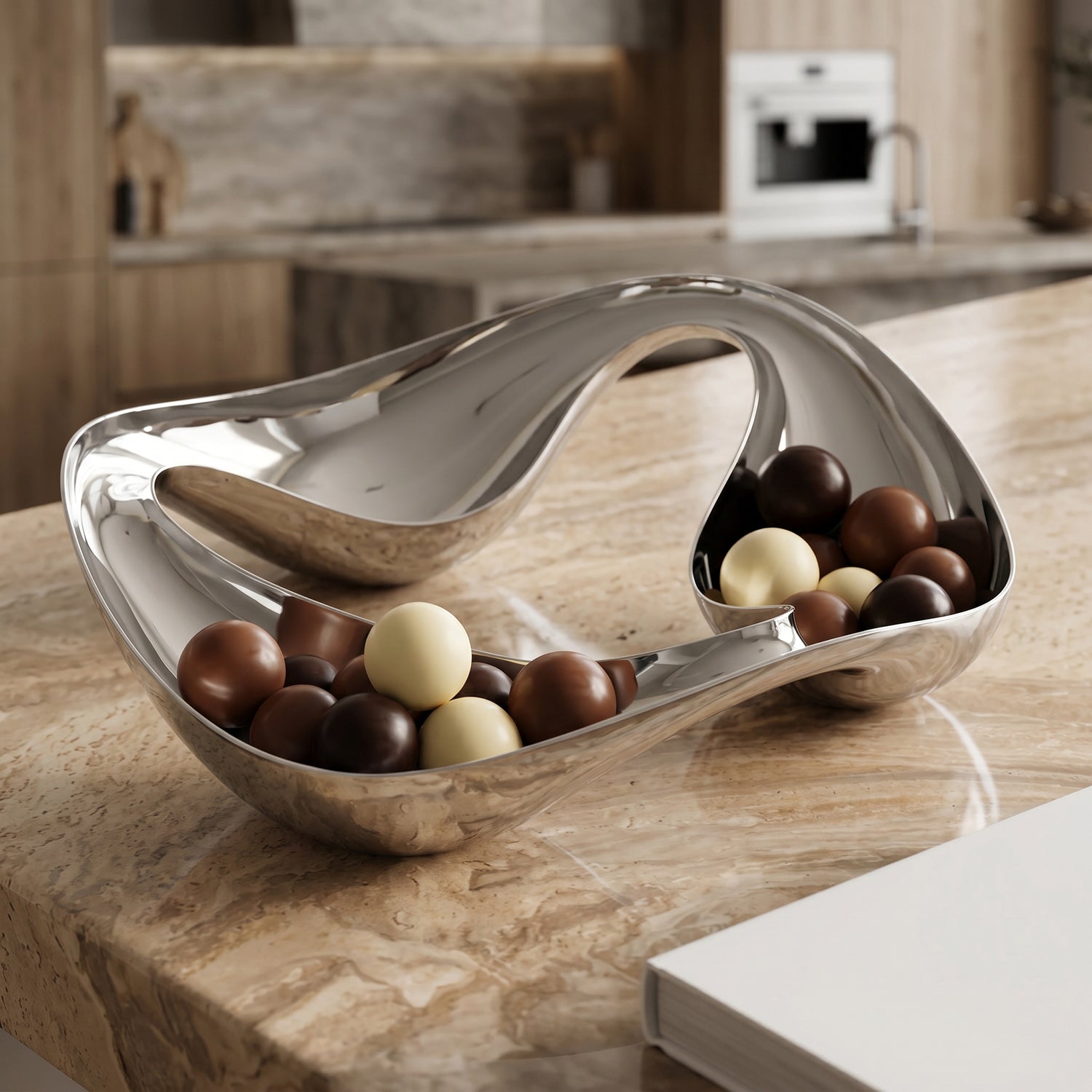 Luma Silver Tray | Triple Compartment, Mirror Finish