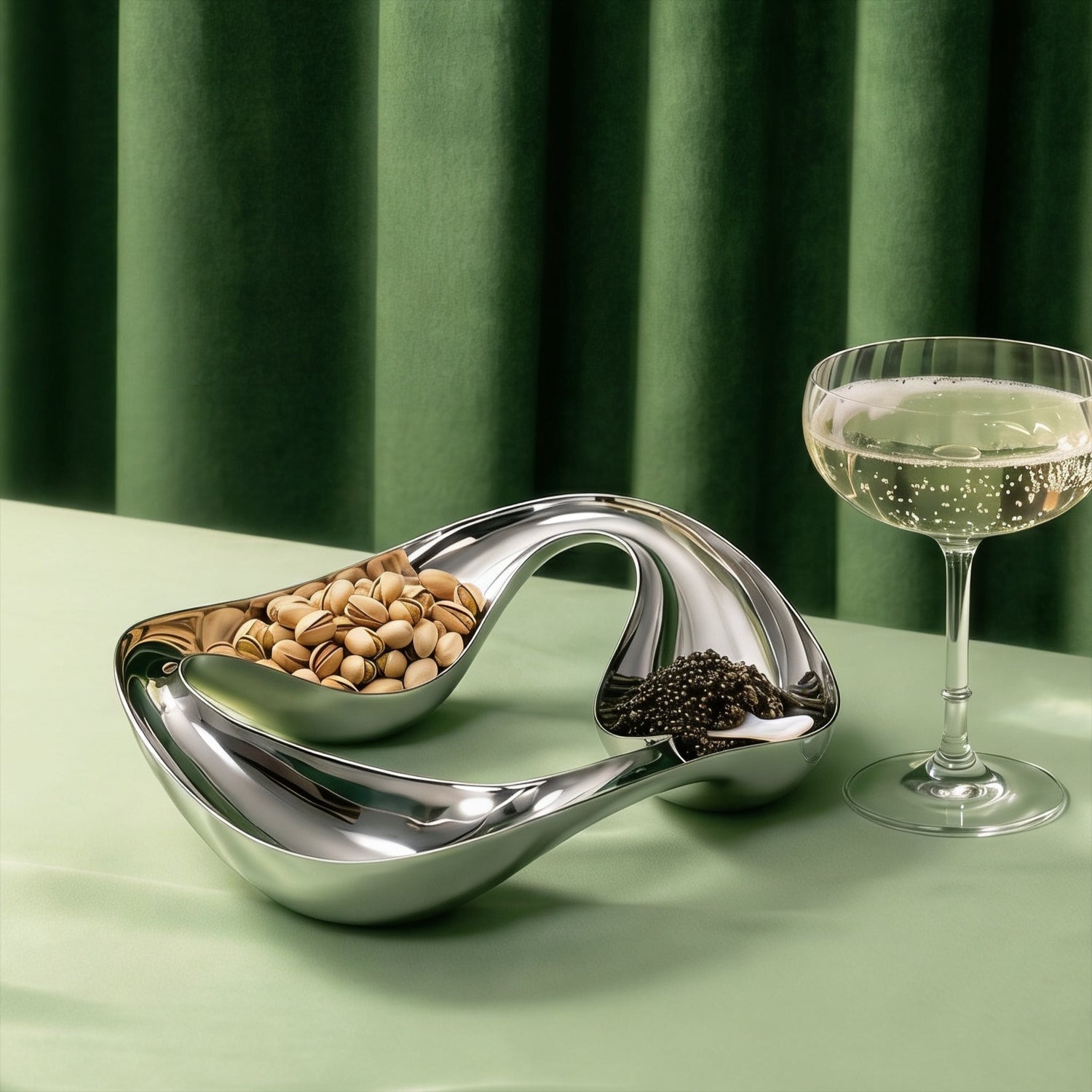 Luma Silver Tray | Triple Compartment, Mirror Finish