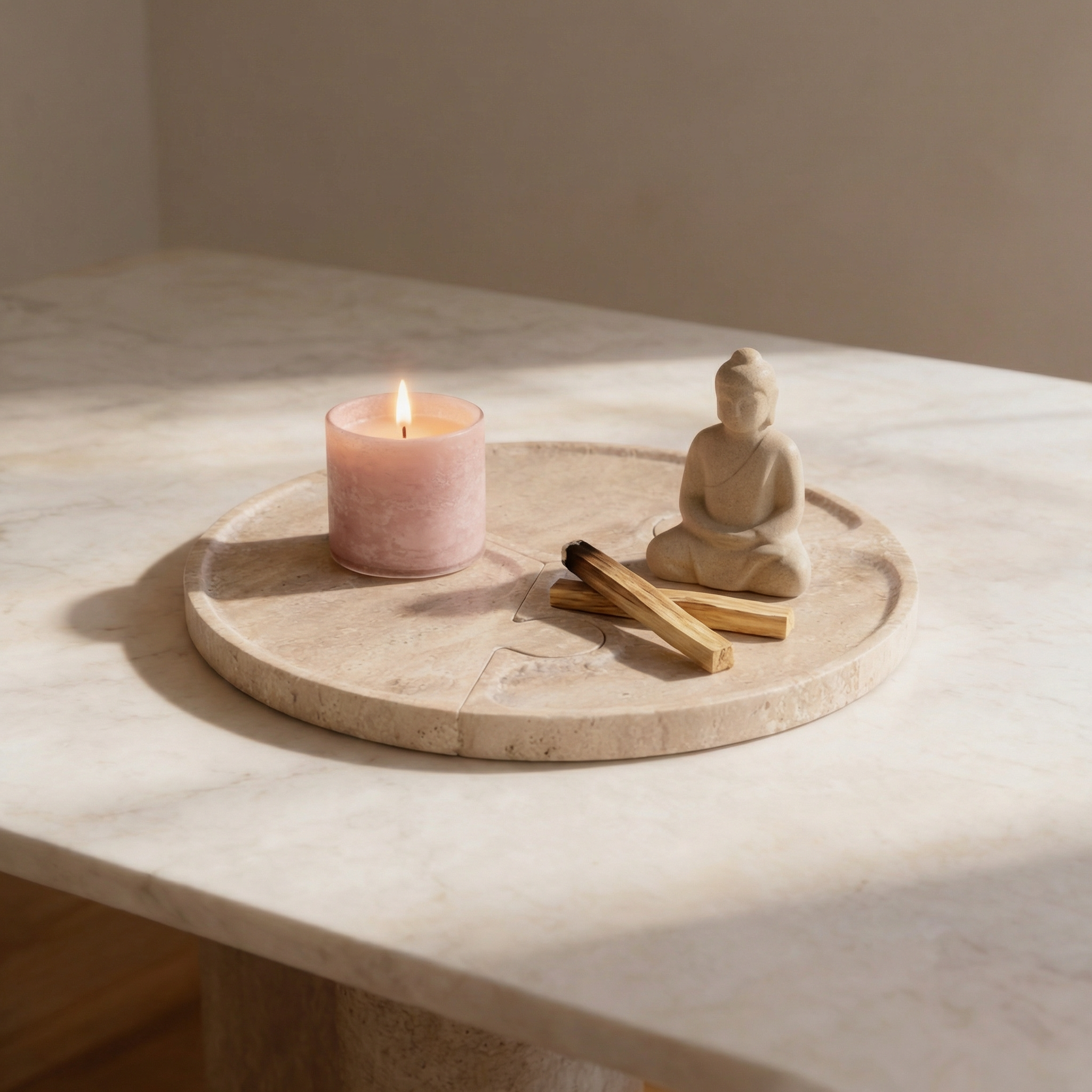Bela Travertine Puzzle Tray | 3-in-1 Design, Natural Stone