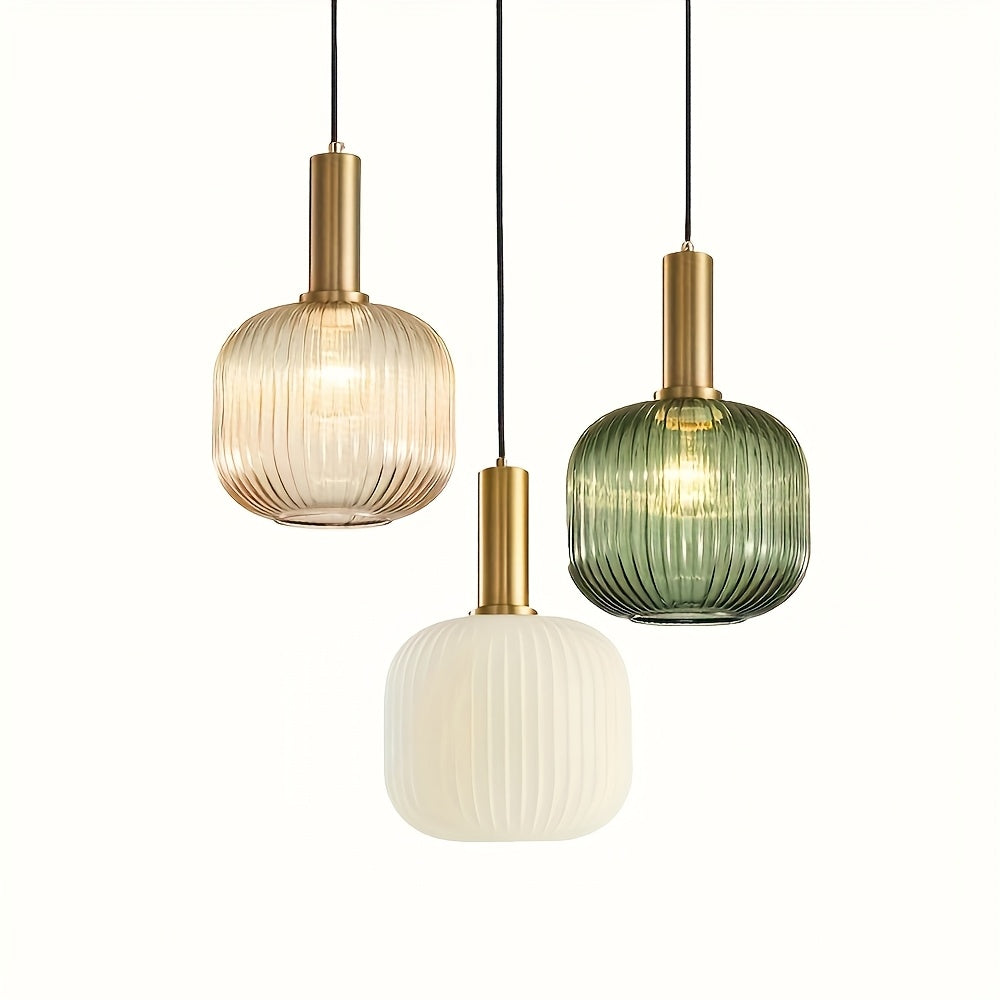 Brio Glass Pendant Light | Ribbed Shade, Polished Brass Finish