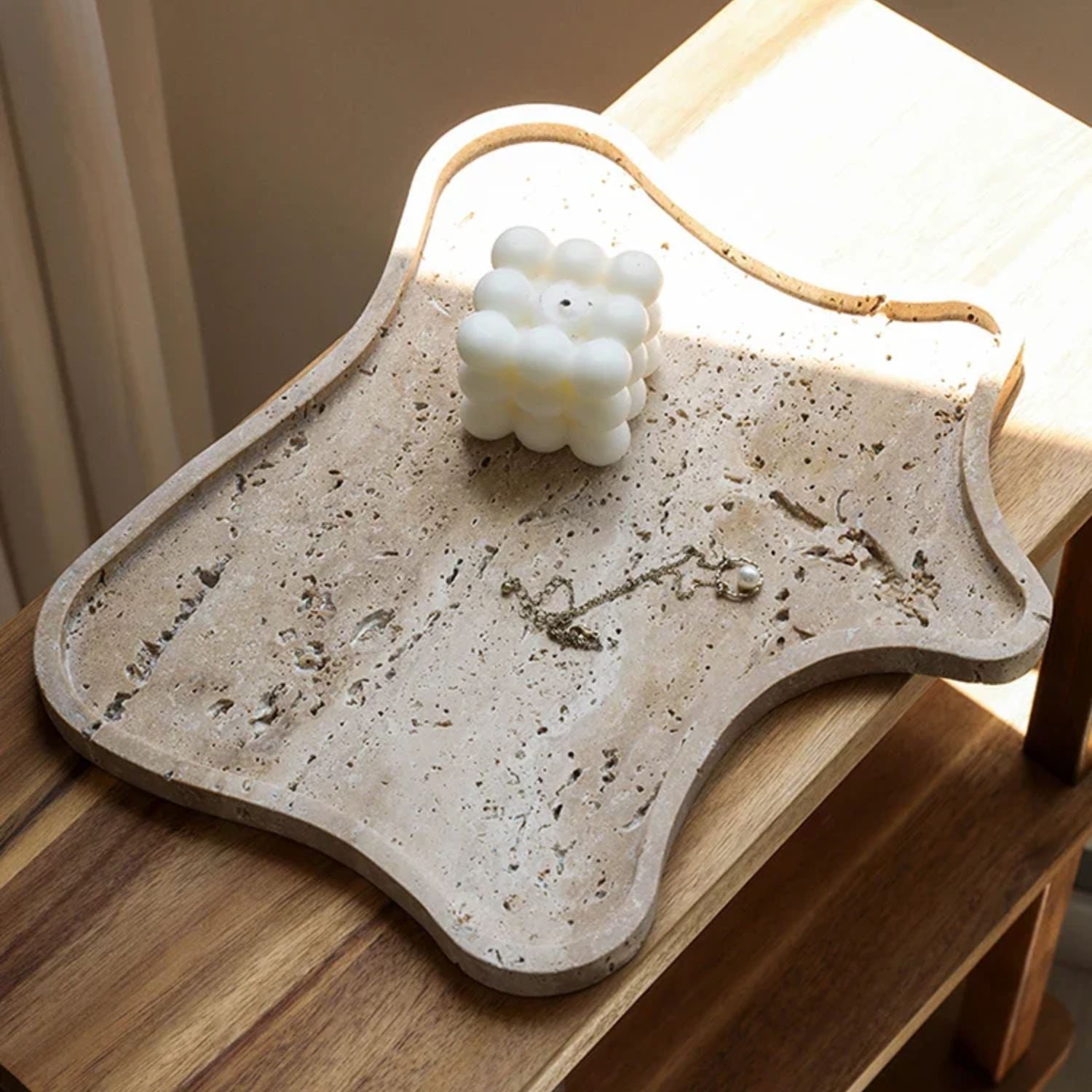 Oro Stone Tray | Rustic Irregular Design, Natural Ochre Color