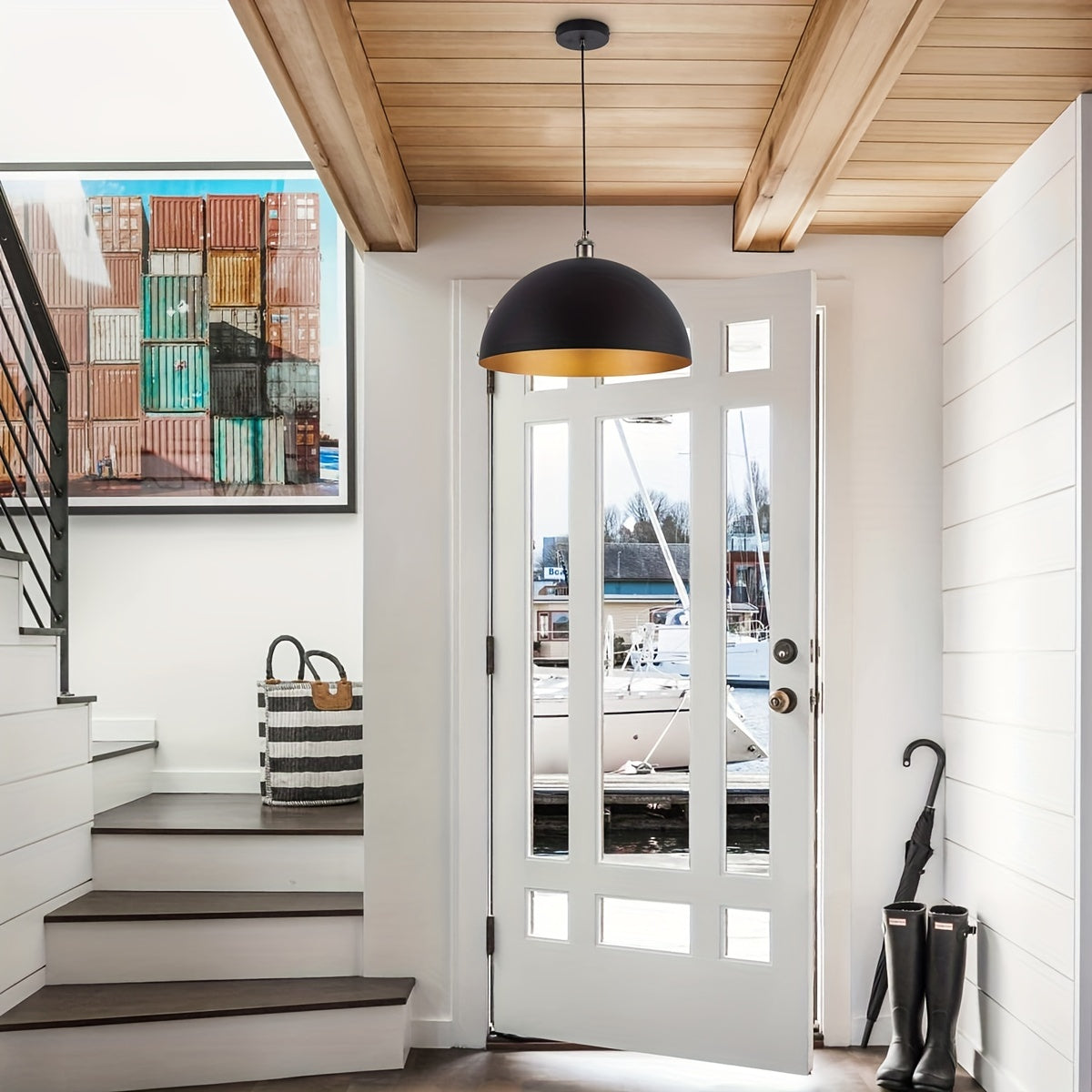 Bello Pendant Light | Adjustable Iron Shade, Black & Gold Finish