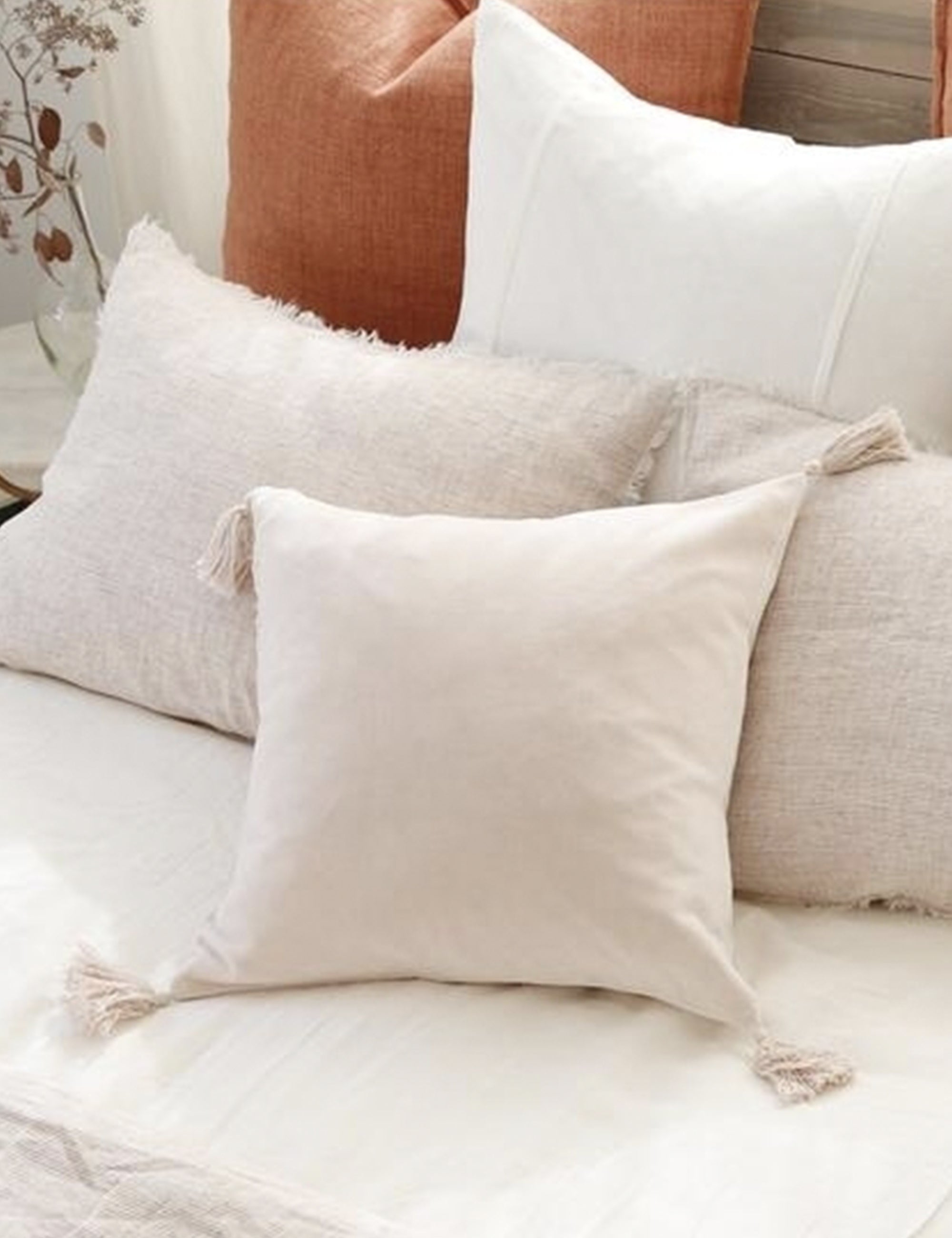 Bela Velvet Pillow | Soft Fabric with Corner Tassels