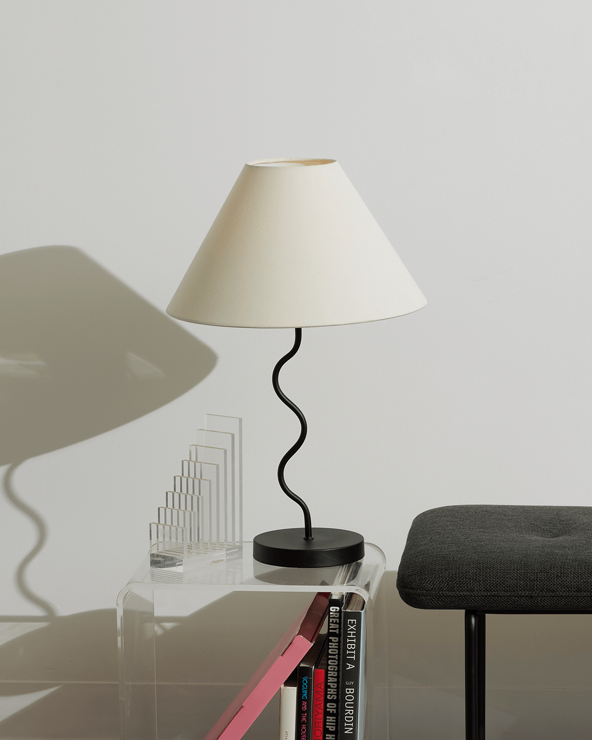 Sway Table Lamp | White Fabric Shade, Playful Zig Zag Base