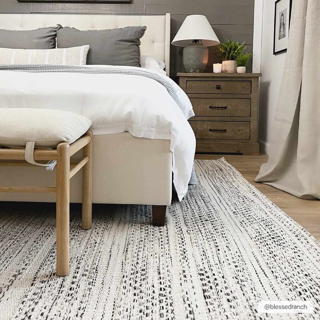Wyla Wool Area Rug Hand Woven Medium Pile Cream Black