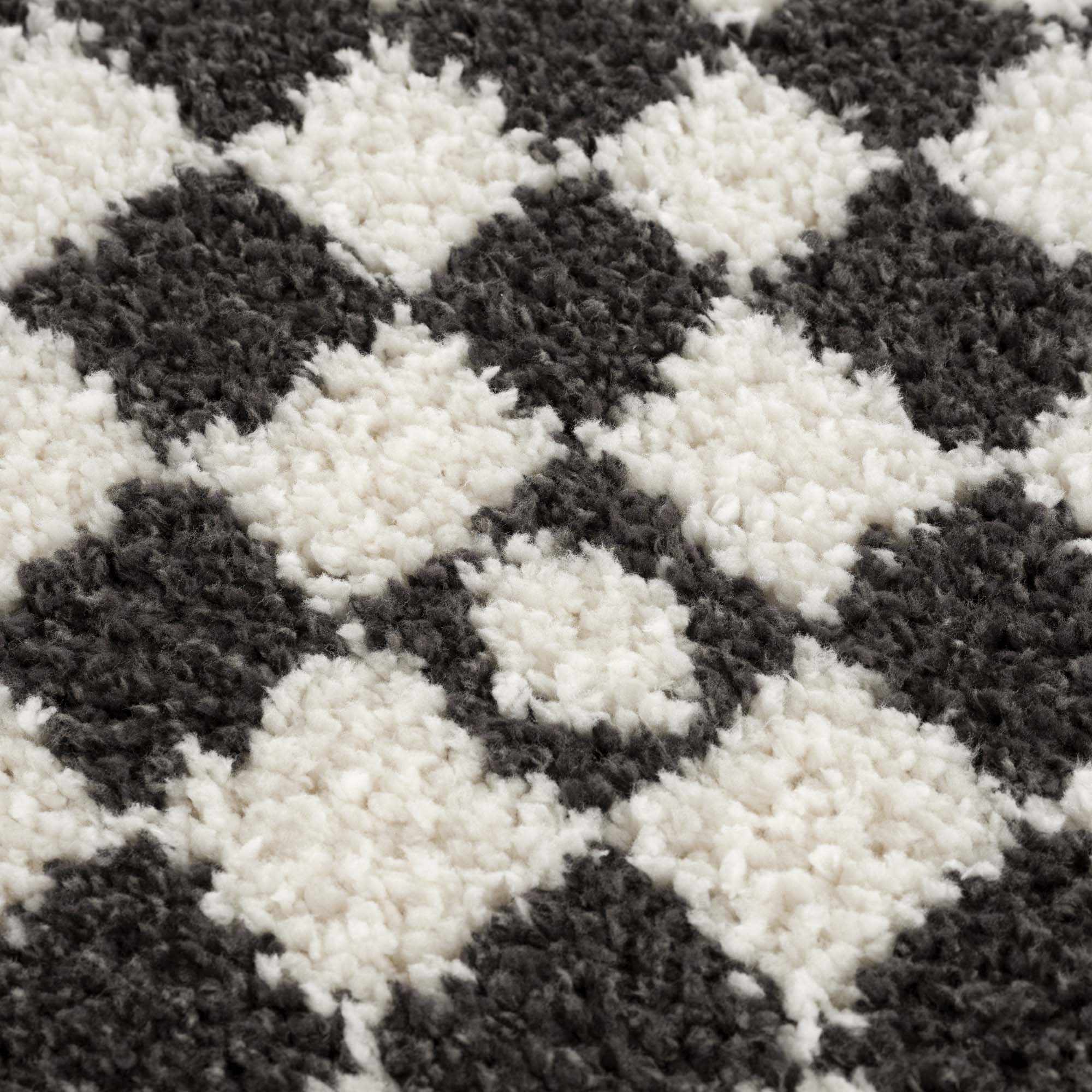 Kieu Checkered Shag Rug  Plush Pile, 100% Polyester, Gray/White