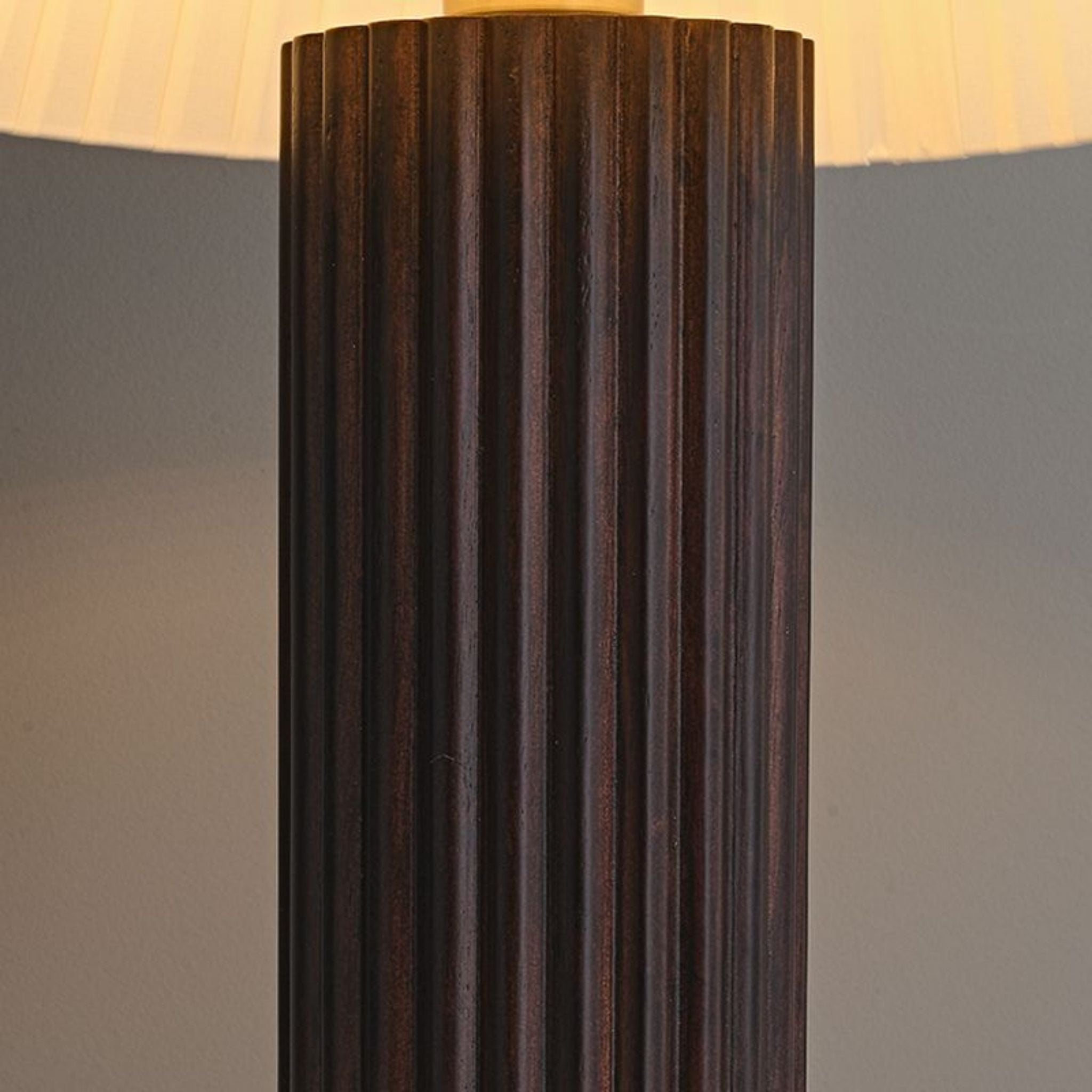 Bello Table Lamp | Dark Brown Ribbed Wood Base, Pleated Shade