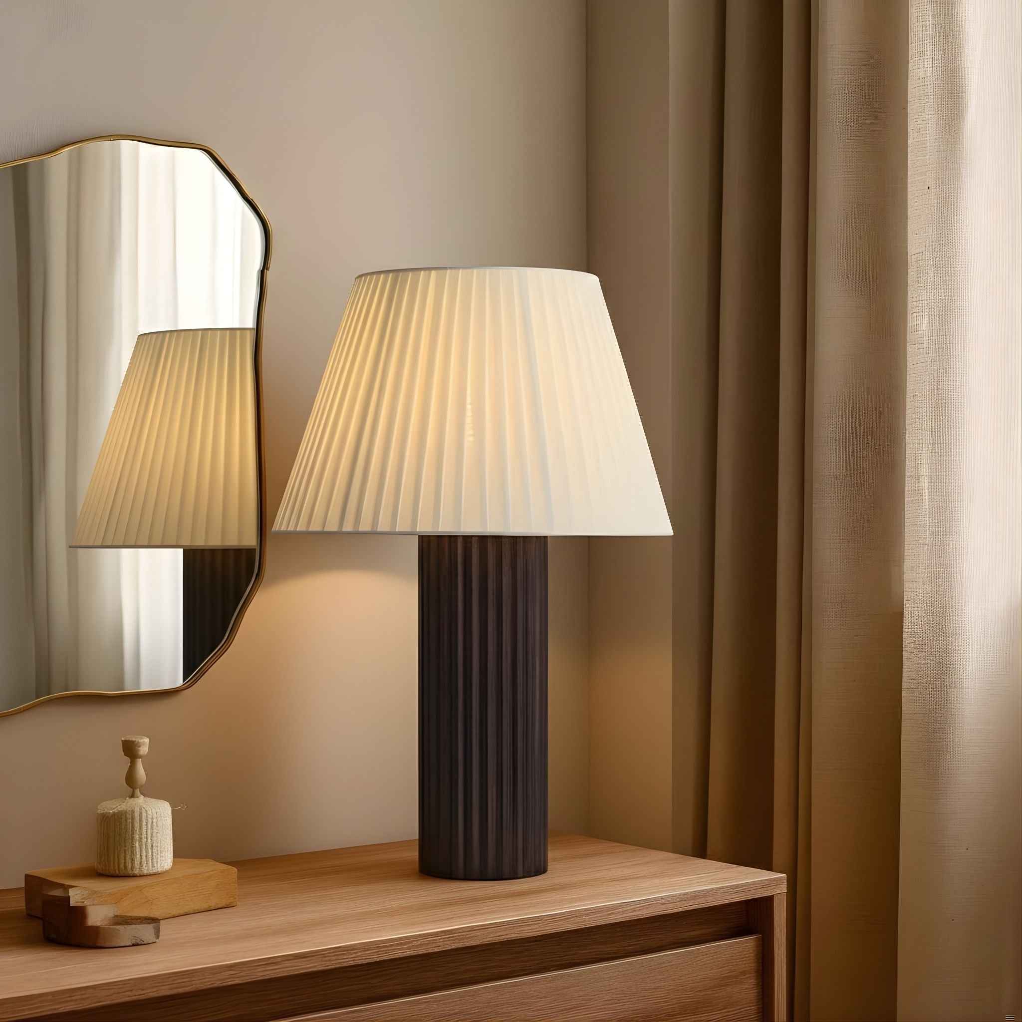 Astra Table Lamp | Dark Brown Ribbed Base, Pleated Shade