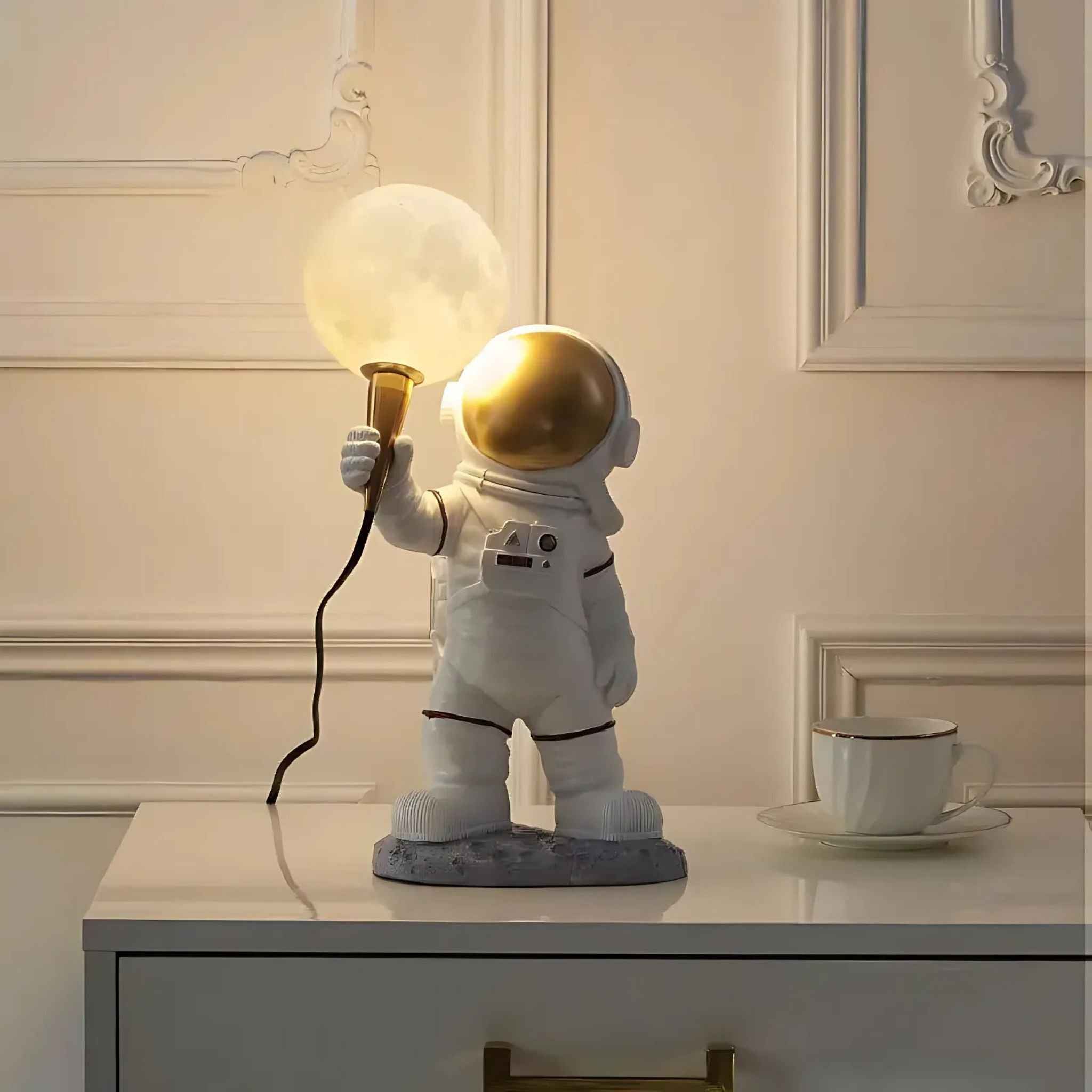 Astra Table Lamp | Gold Visor, Moon Globe Design